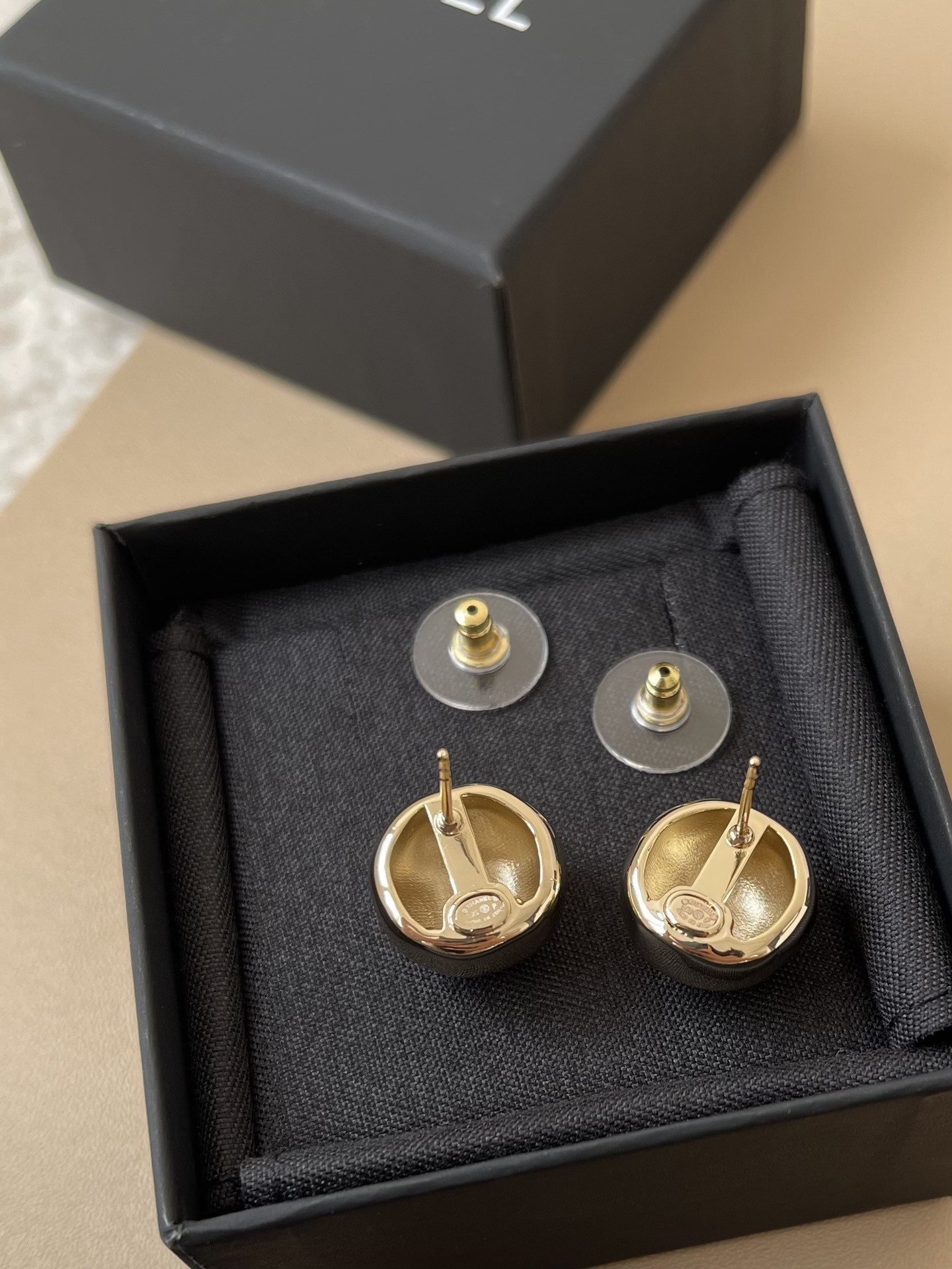 Elegant Chanel Gold CC Logo Stud Earrings & Charm Necklace Set