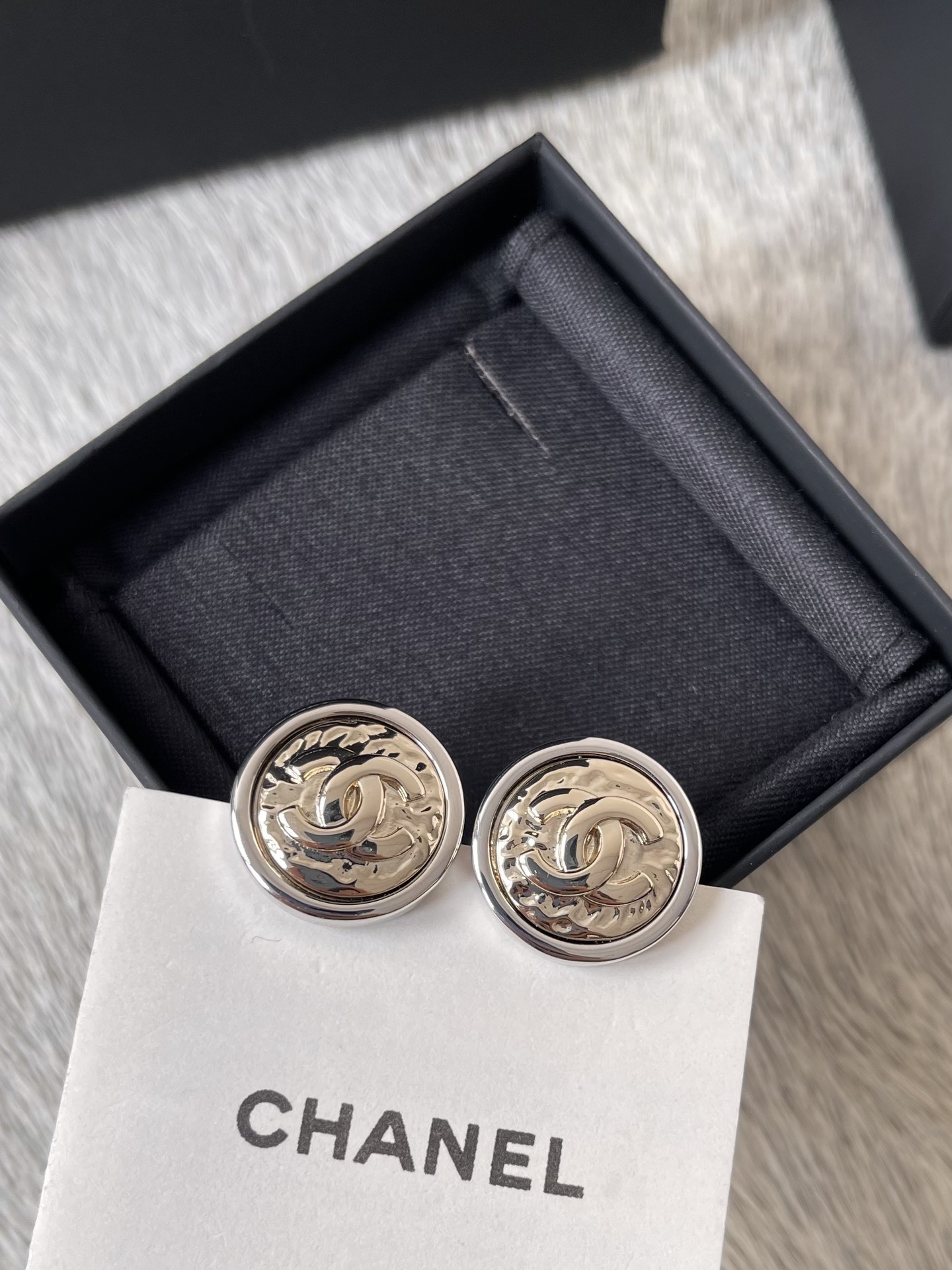 Luxury CC Logo Round Button Stud Earrings - Elegant Vintage Design