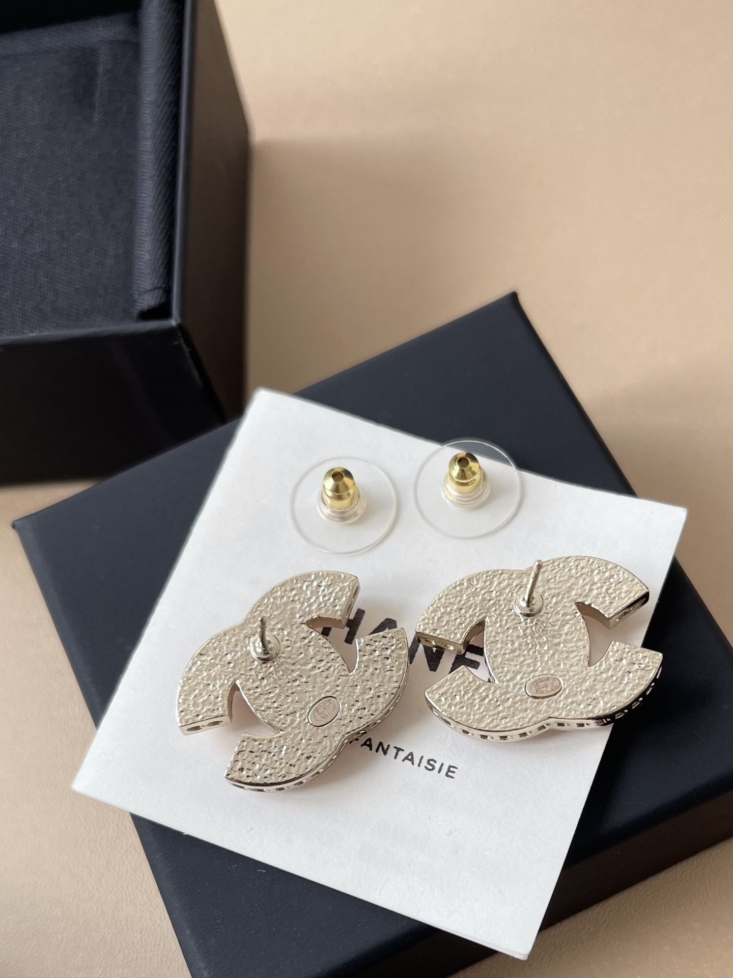 Chanel CC Logo Stud Earrings - Gold & Pearly Pink Resin