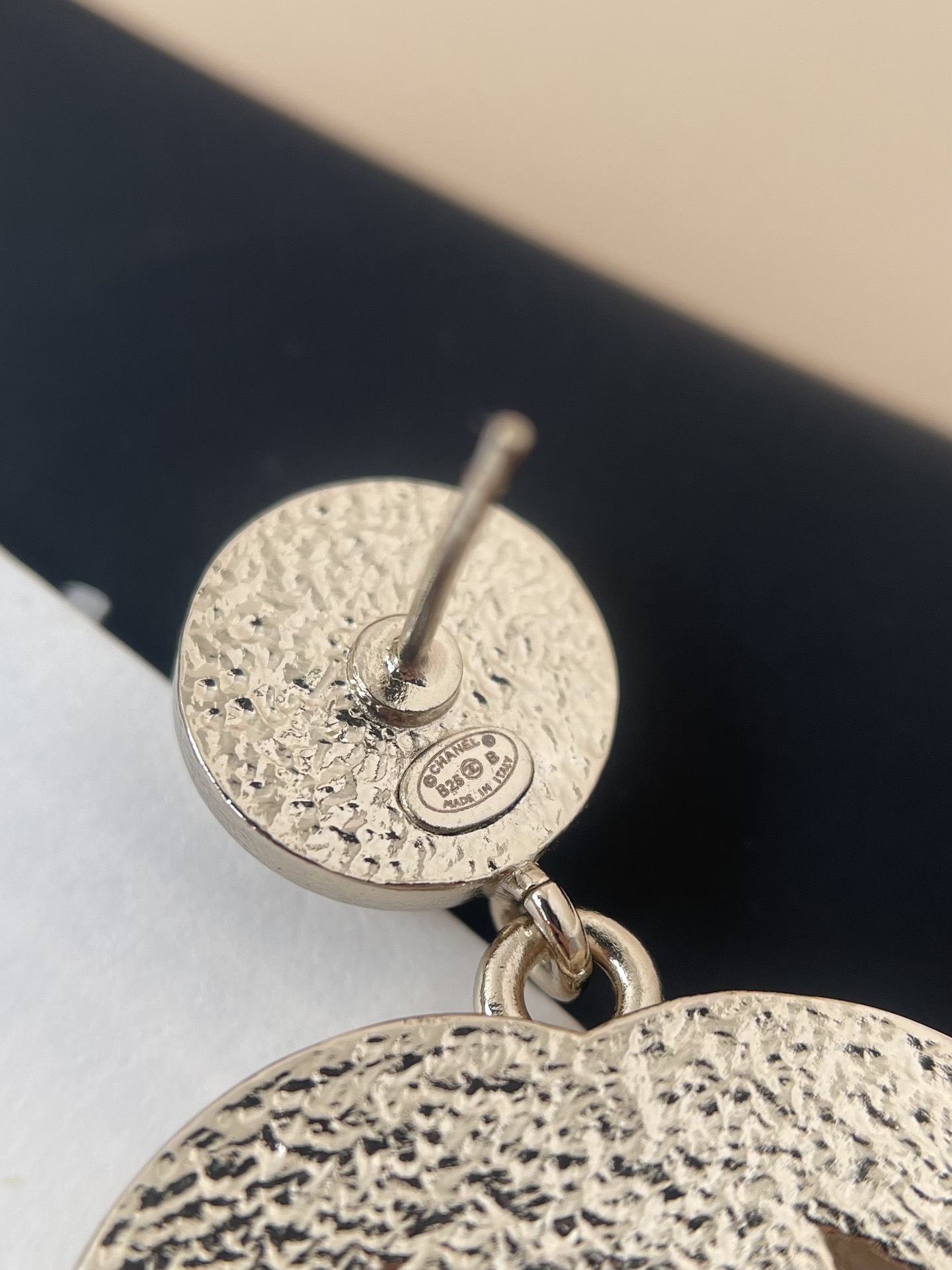 Luxury Pink Enamel CC Drop Earrings - Elegant Gold Quilted Studs