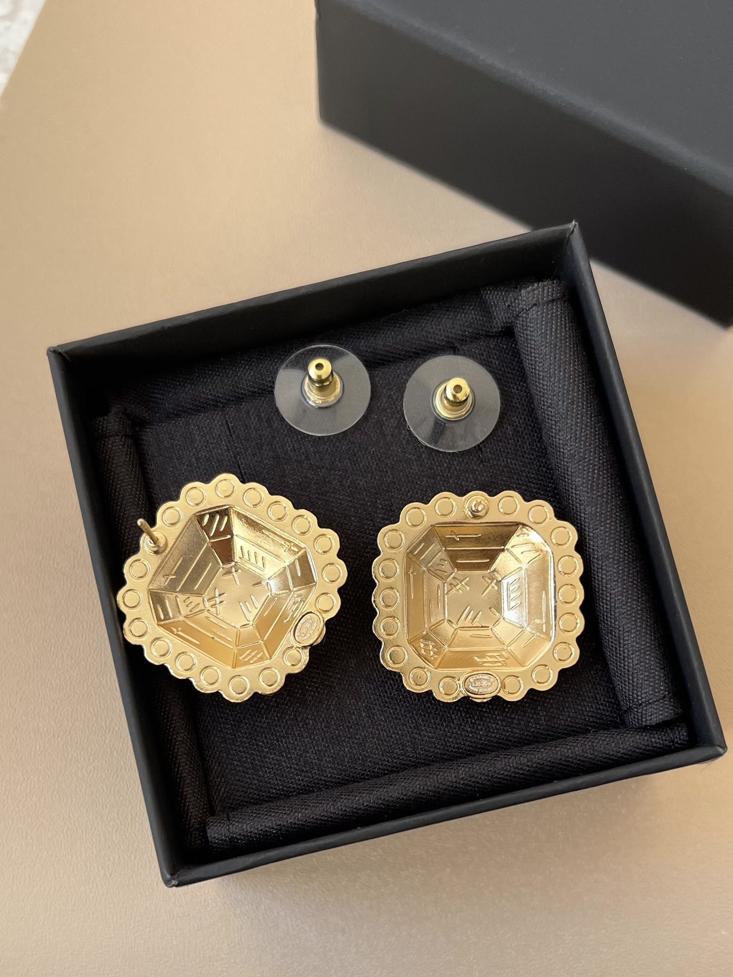 Luxury Gold Square Crystal Stud Earrings - Elegant Logo Earrings