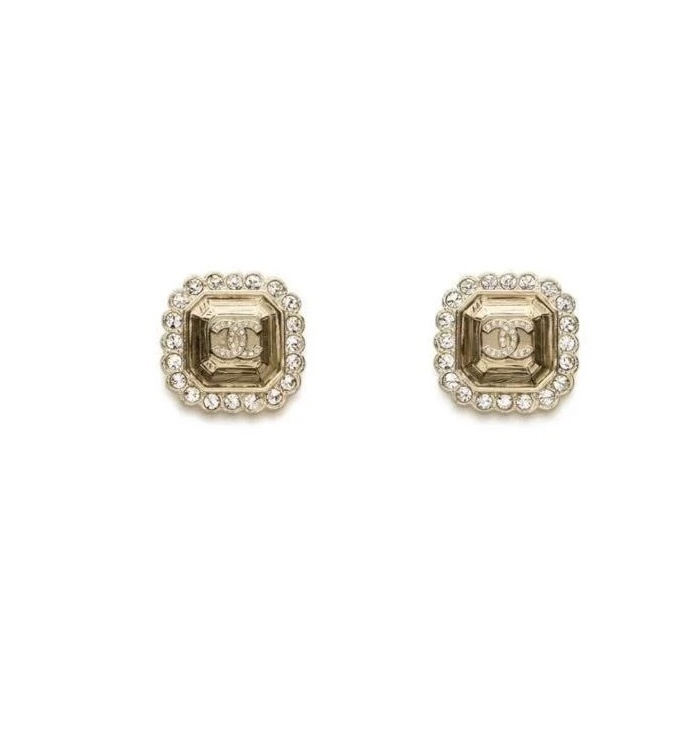 Luxury Gold Square Crystal Stud Earrings – Elegant Logo Earrings