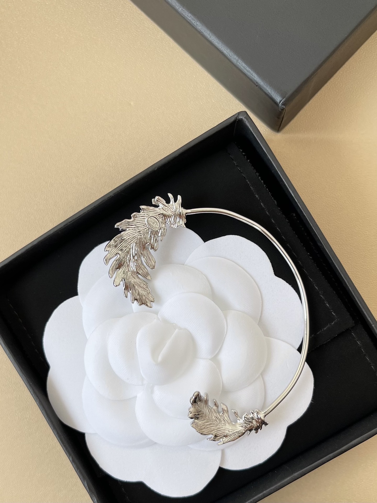 Chanel 2025 SS Crystal Leaf Ear Cuff - Silver Tone Luxury Jewelry