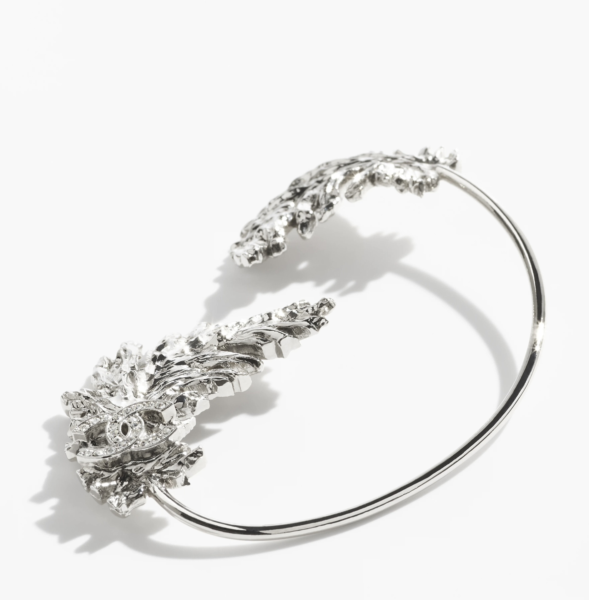 Chanel 2025 SS Crystal Leaf Ear Cuff - Silver Tone Luxury Jewelry
