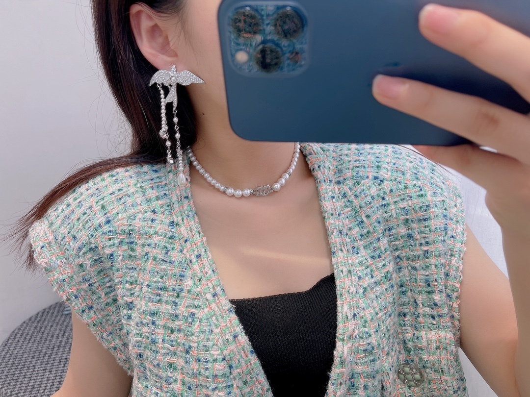 Chanel Spring-Summer 2025 Bird Drop Earrings with Pearls & Crystals