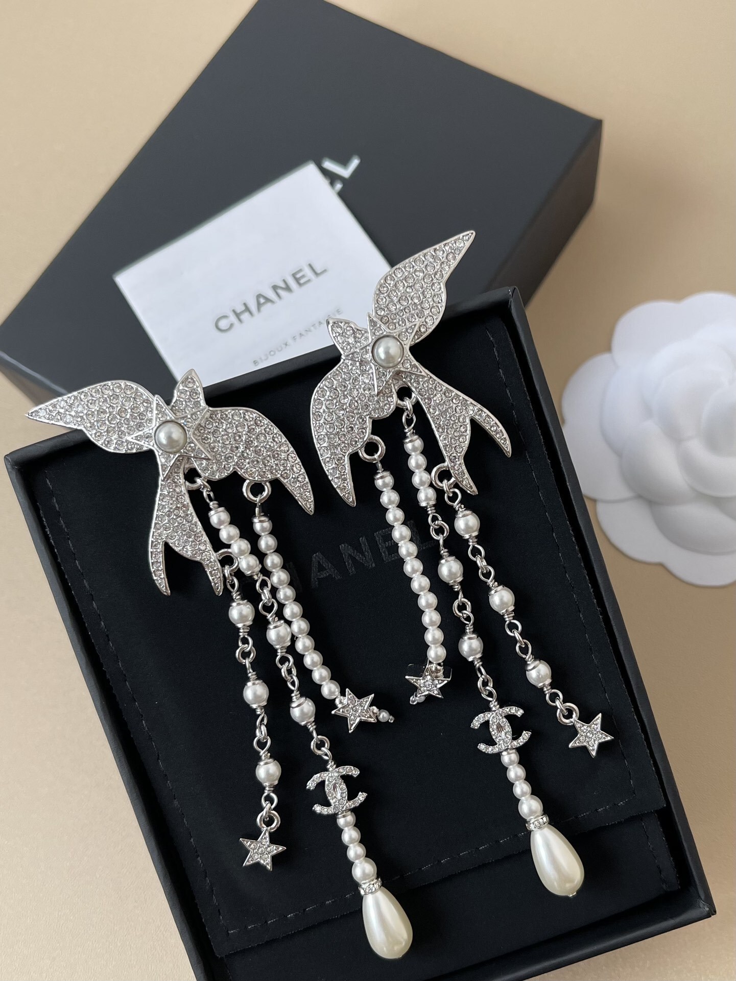 Chanel Spring-Summer 2025 Bird Drop Earrings with Pearls & Crystals