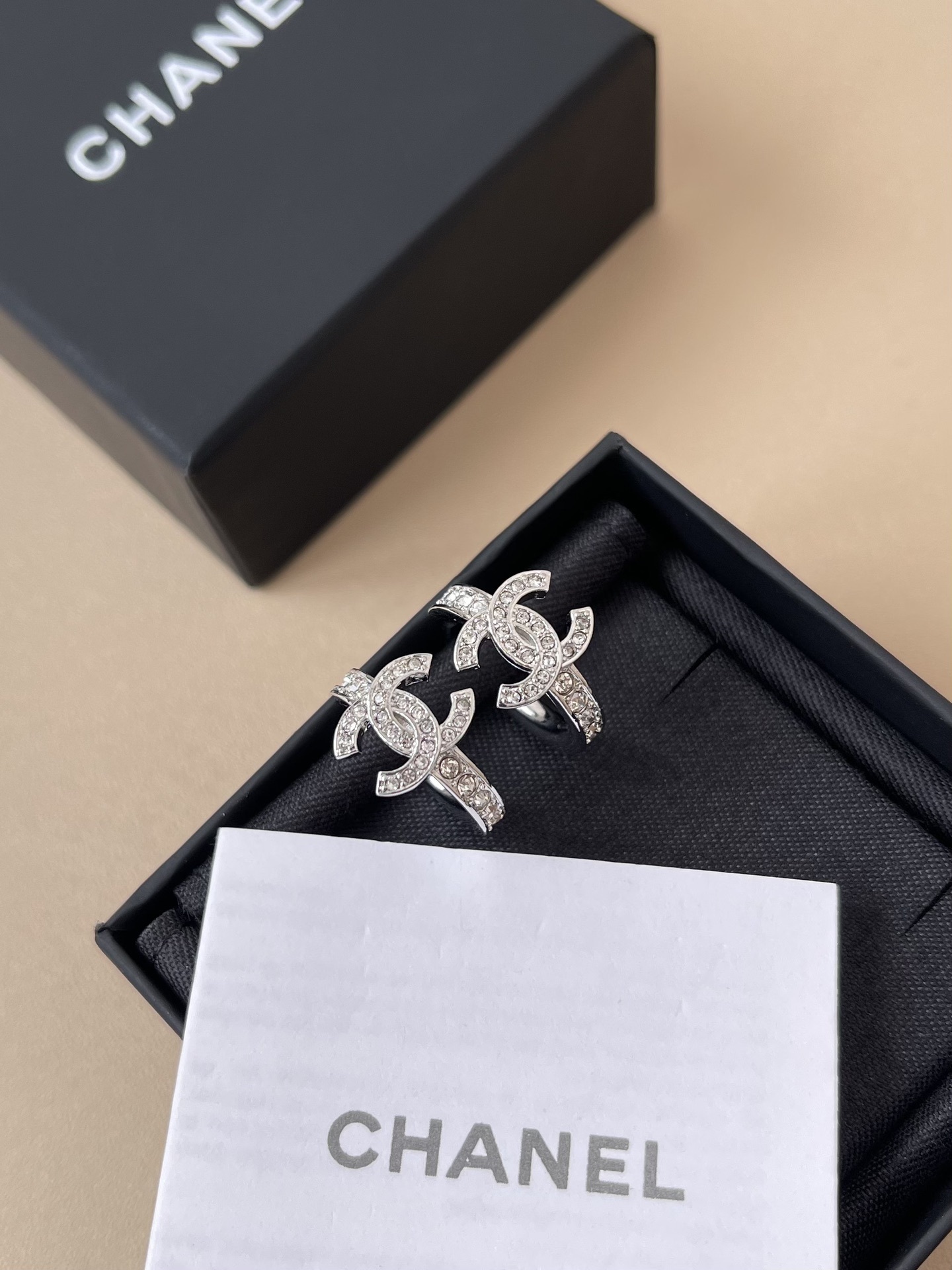 Elegant Silver CC Logo Crystal Stud Earrings - Luxury Jewelry