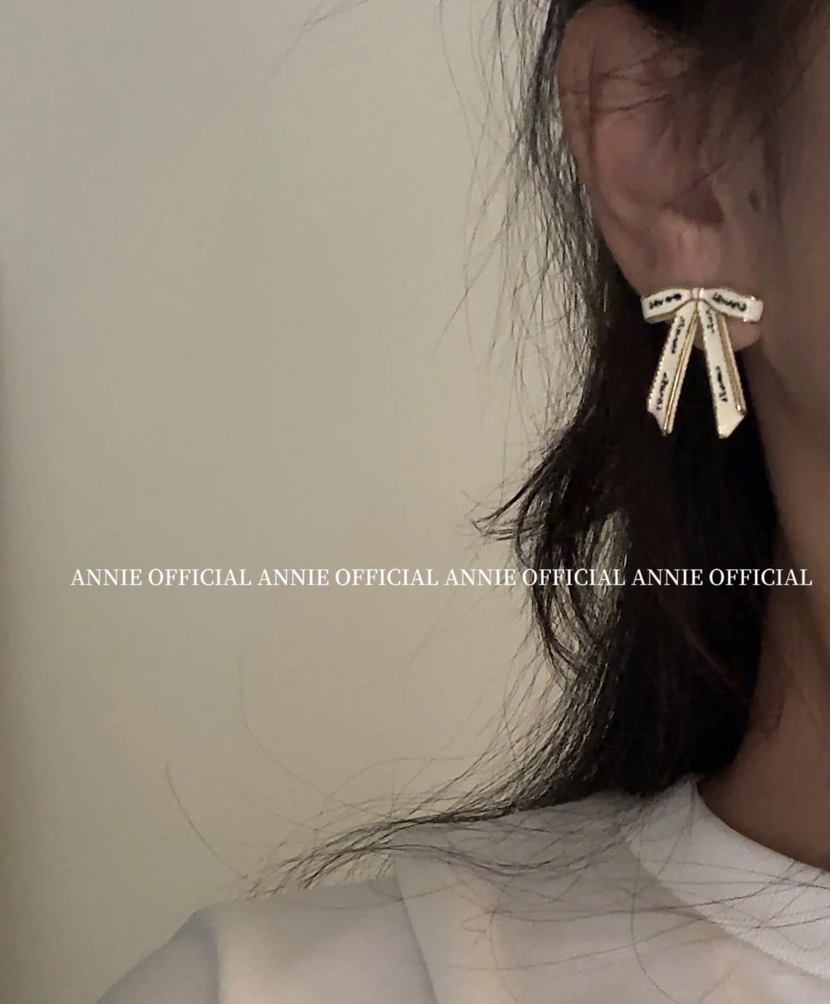 Chanel White Ribbon Bow Stud Earrings - Elegant Gold-Tone Jewelry