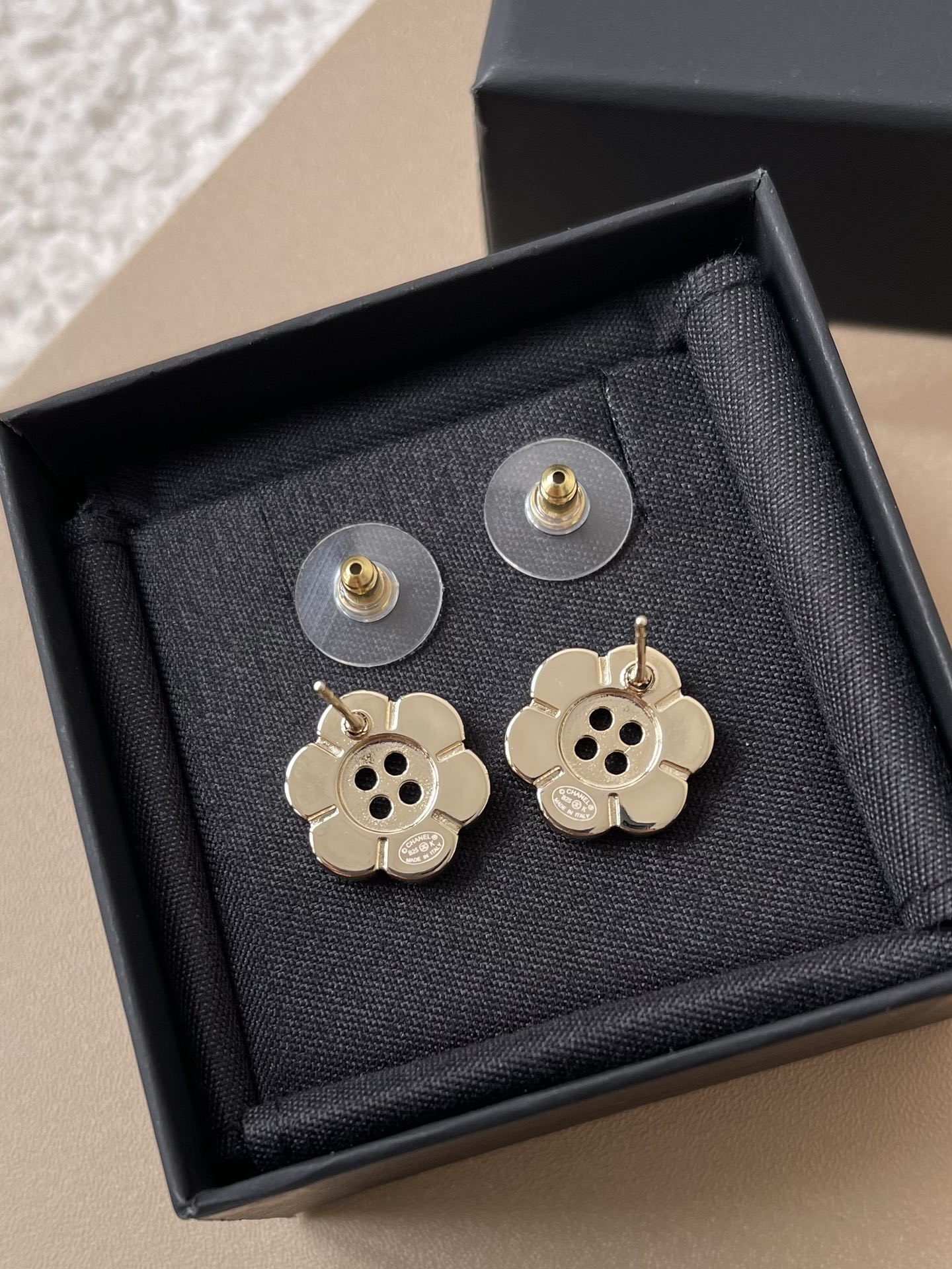 Chanel Gold Flower Button Stud Earrings - Luxury Vintage Style