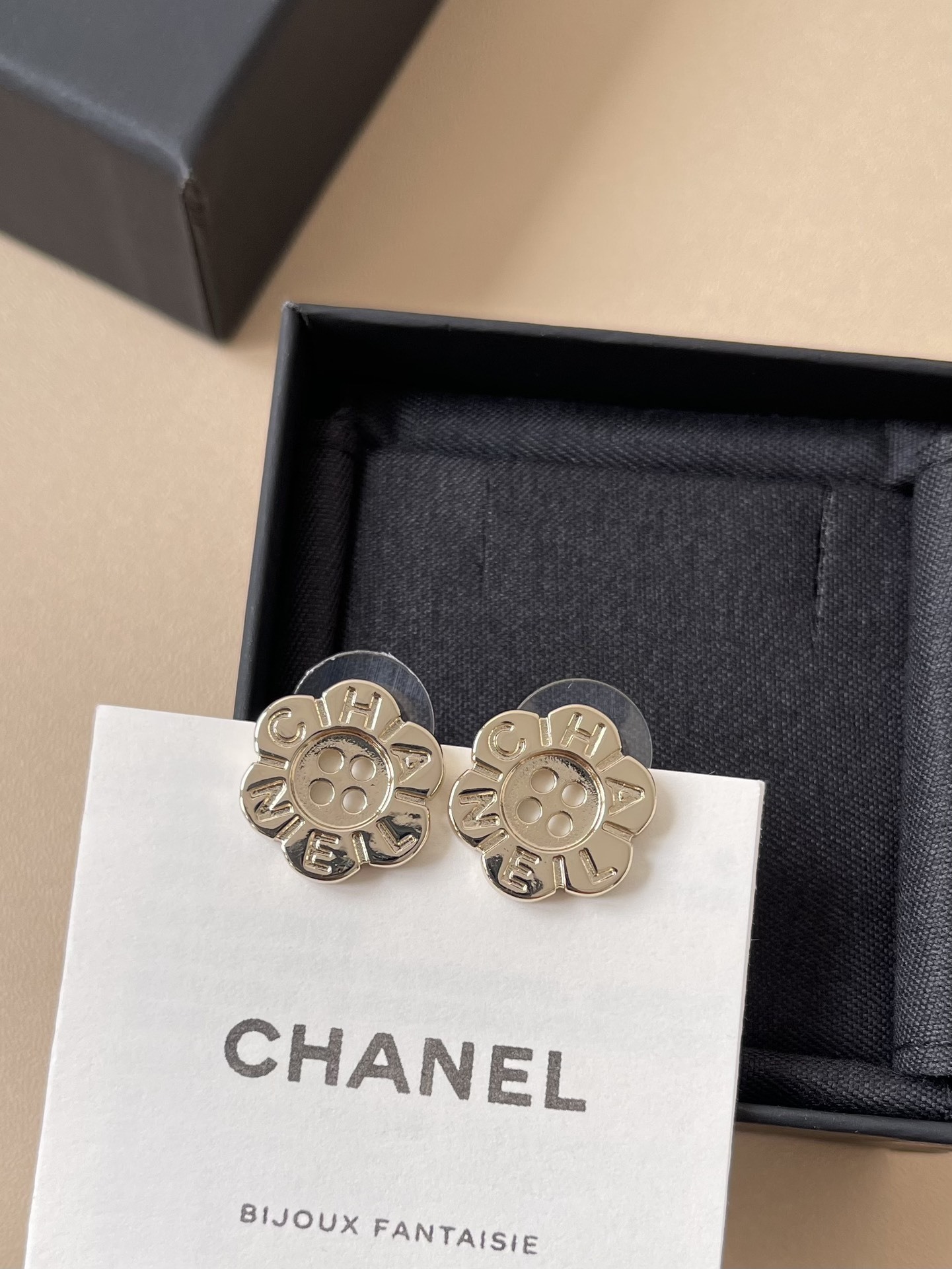 Chanel Gold Flower Button Stud Earrings - Luxury Vintage Style