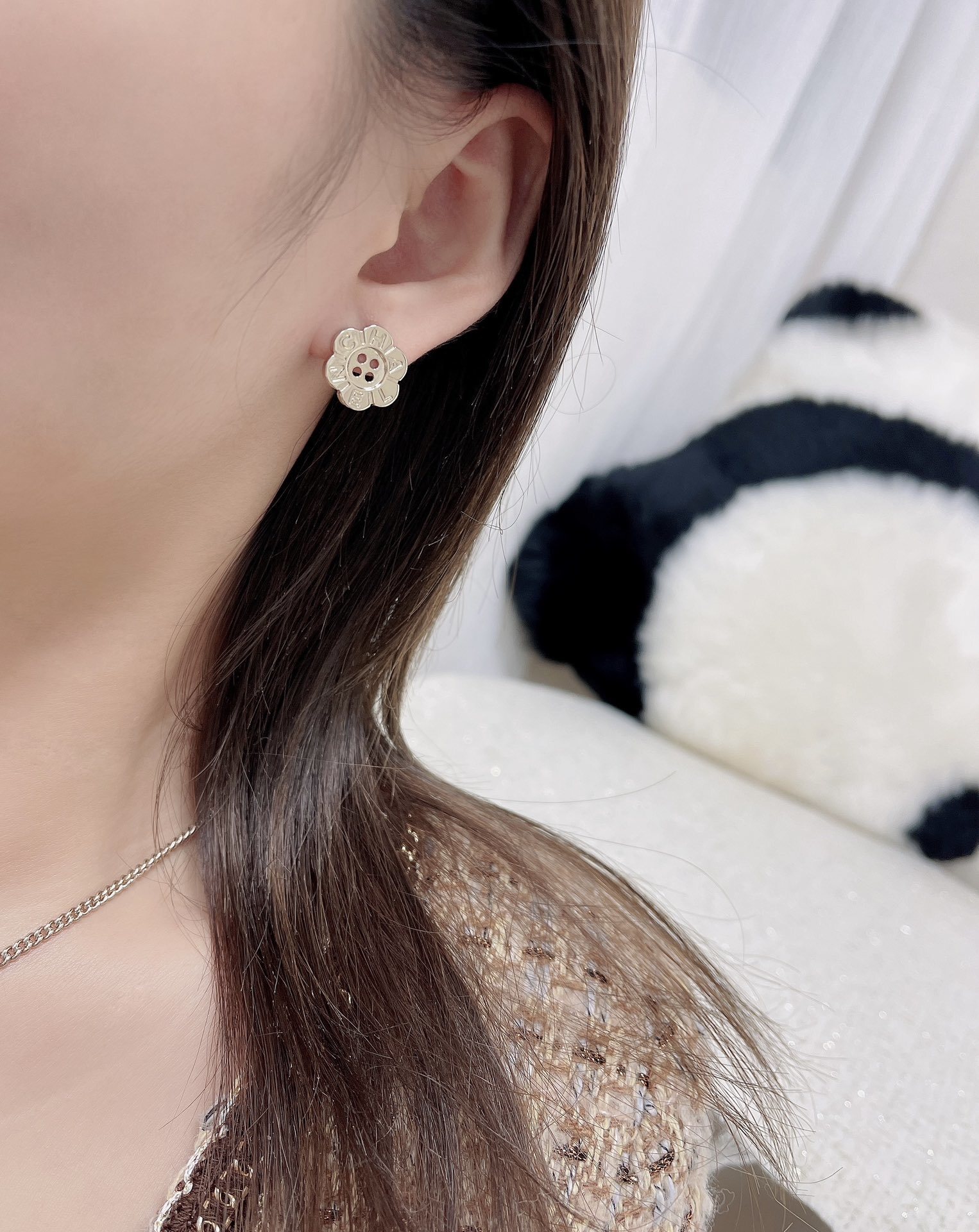 Chanel Gold Flower Button Stud Earrings - Luxury Vintage Style