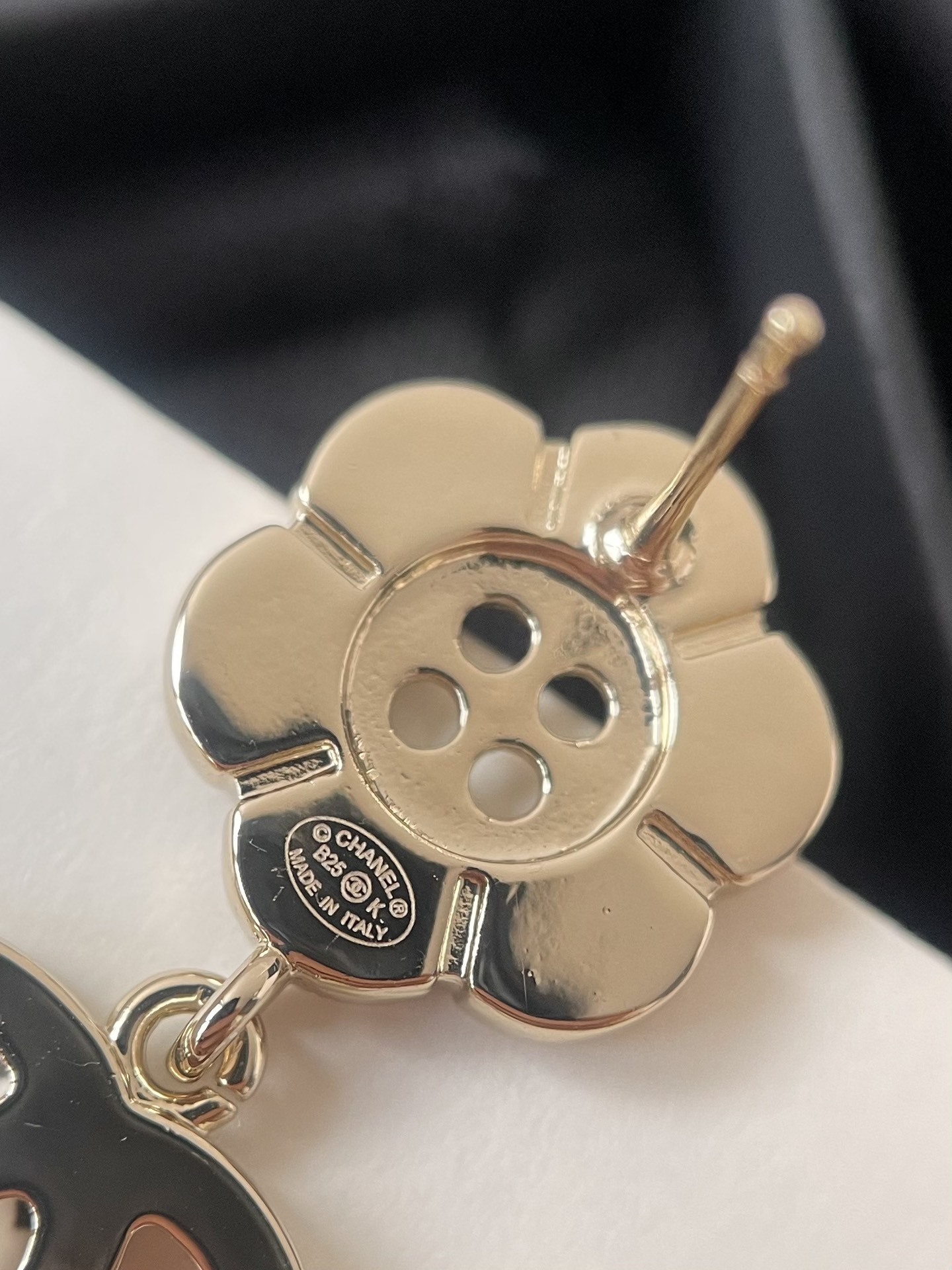 Chanel Flower Button & Crystal CC Pendant Earrings in Gold-Tone