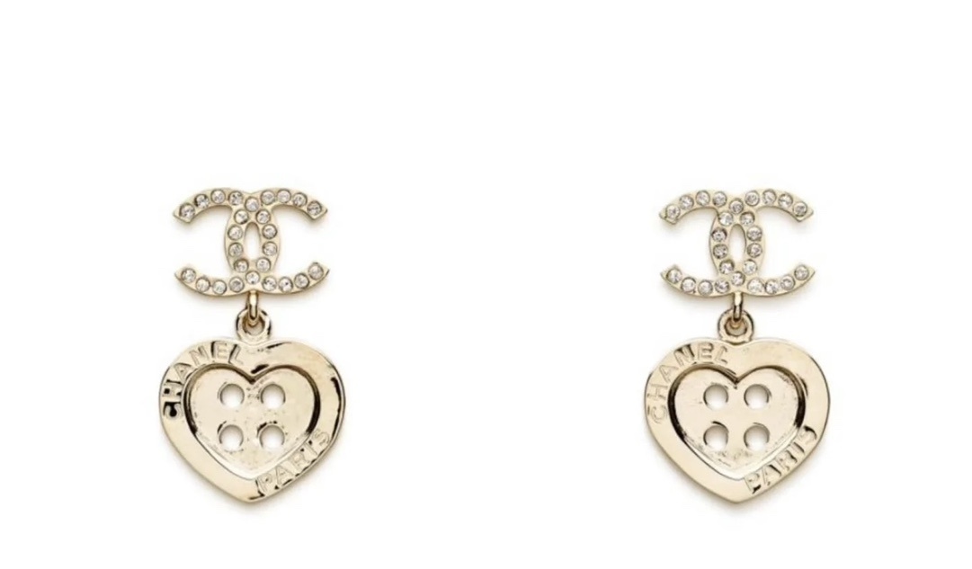Chanel CC Crystal Heart Button Drop Earrings in Gold-Tone Metal