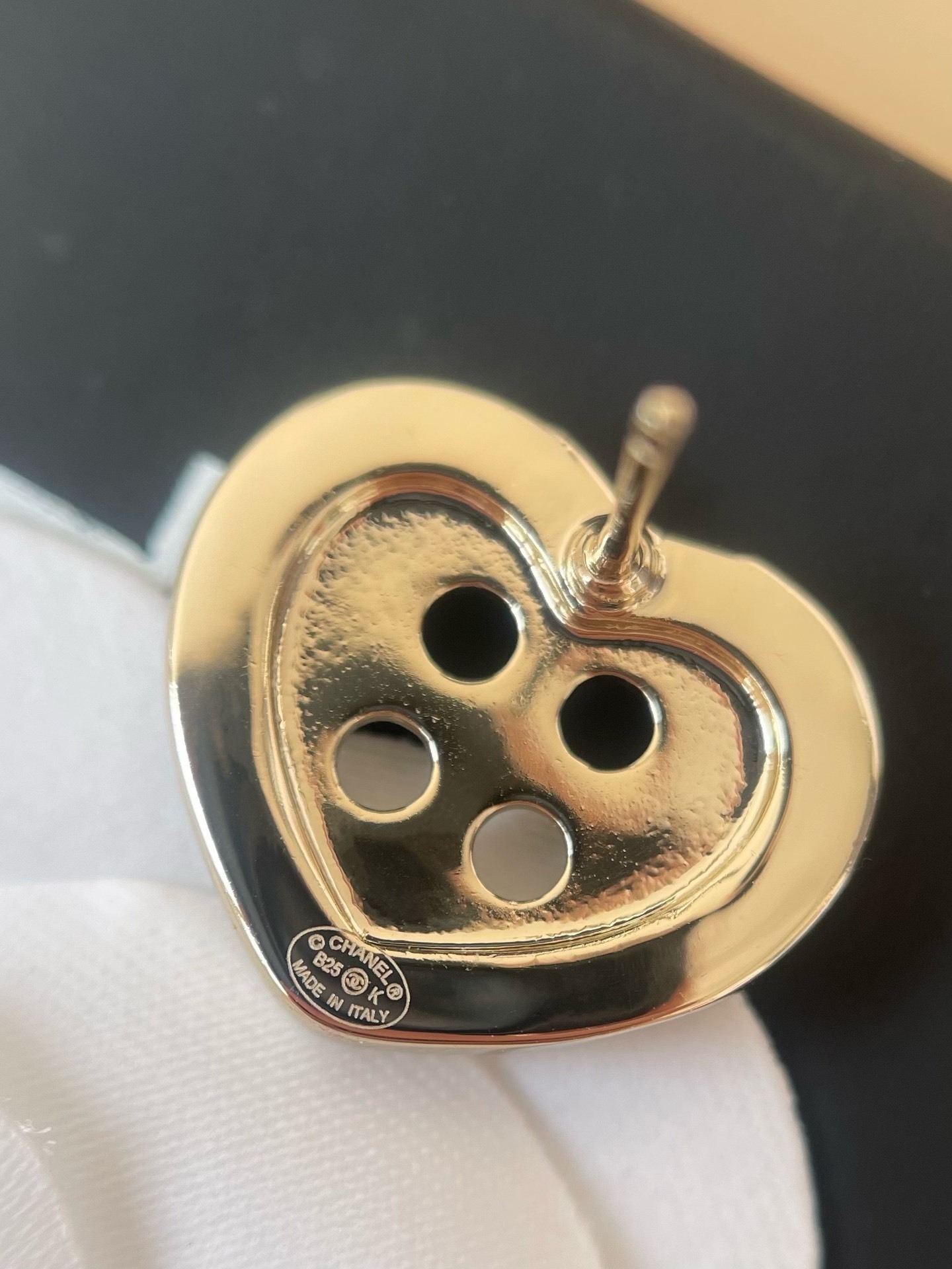 Chanel Gold-Tone Heart Button Stud Earrings - Luxury Designer