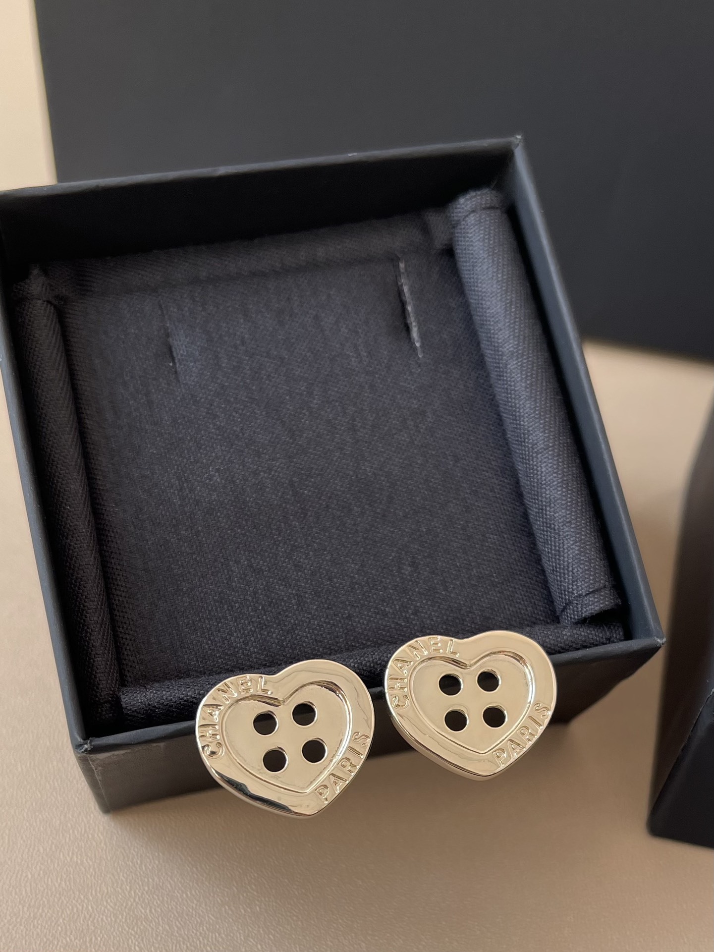 Chanel Gold-Tone Heart Button Stud Earrings - Luxury Designer