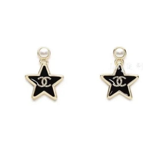 Chanel Black Star Pearl Earrings – Crystal CC Logo Drop Jewelry