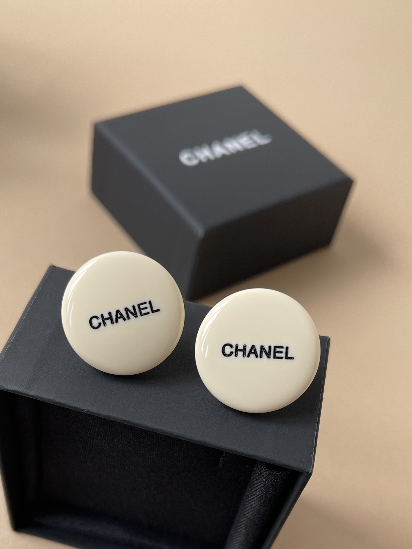 Chanel Classic Cream Round Button Stud Earrings - Luxury Jewelry