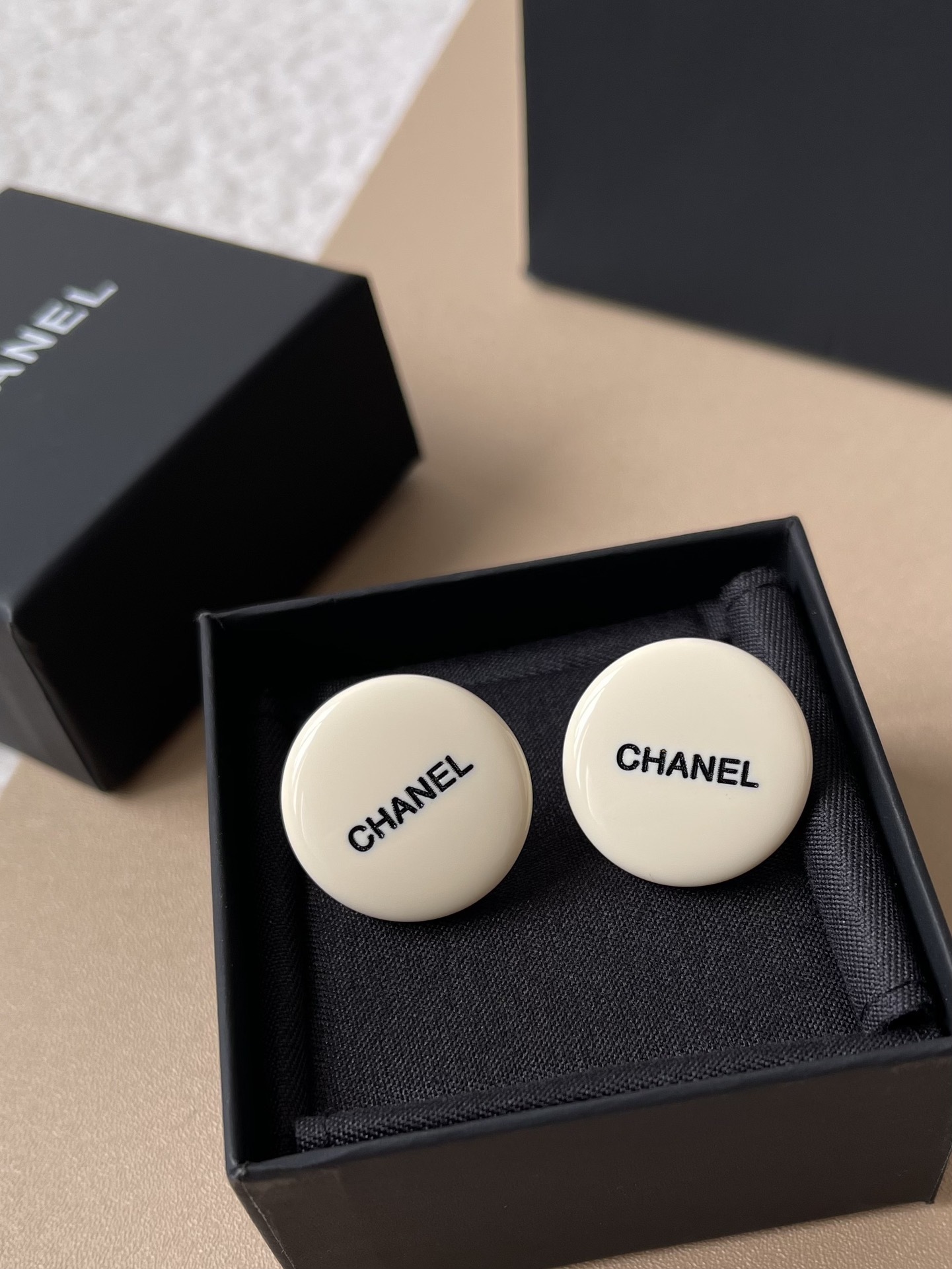 Chanel Classic Cream Round Button Stud Earrings - Luxury Jewelry