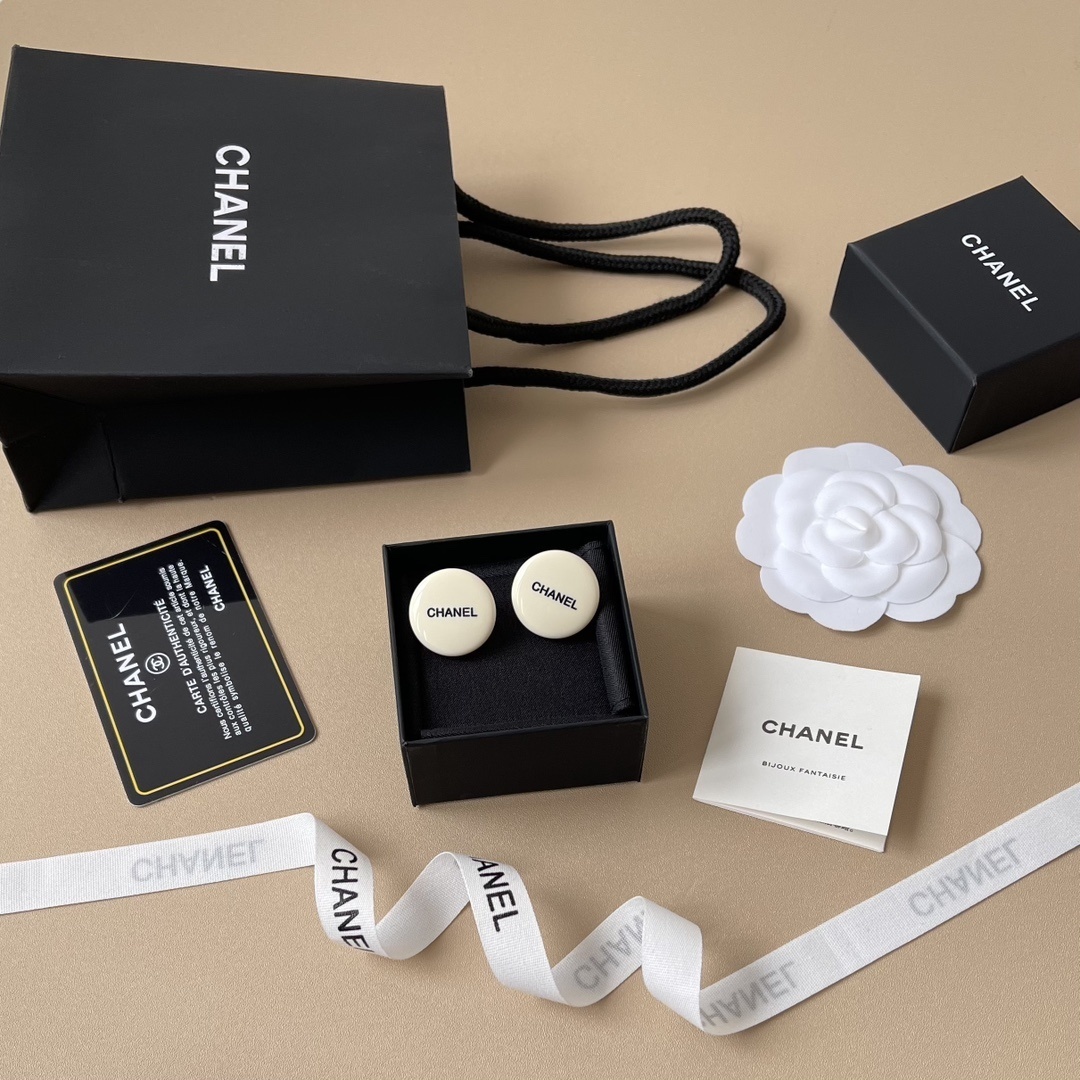 Chanel Classic Cream Round Button Stud Earrings - Luxury Jewelry
