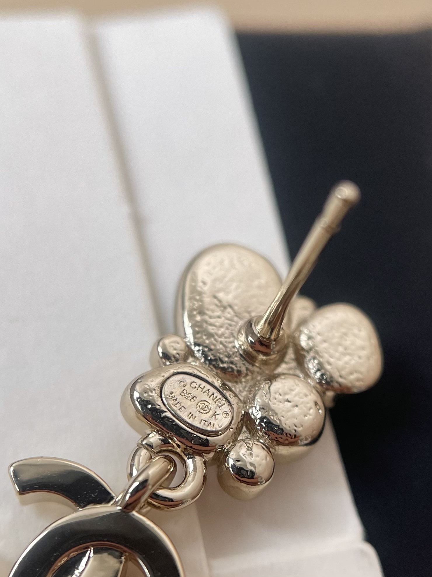 Elegant Chanel CC Drop Earrings with Pink & Black Stones and Pearls