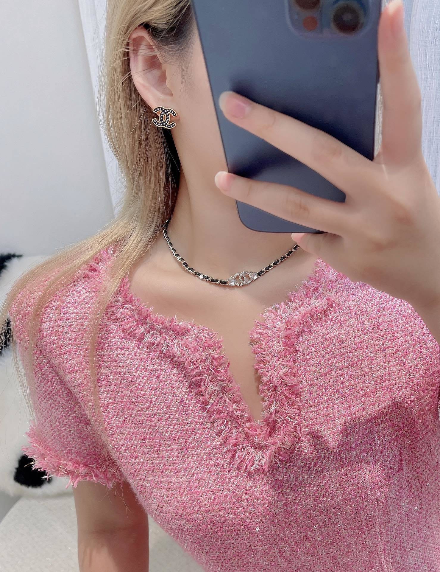 Chanel Classic CC Stud Earrings - Black Enamel & Gold with Crystals