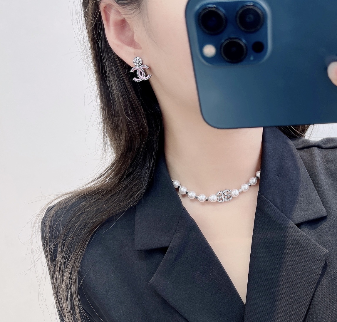 Elegant Chanel CC Logo Crystal Stud Earrings | Luxury Jewelry Gift