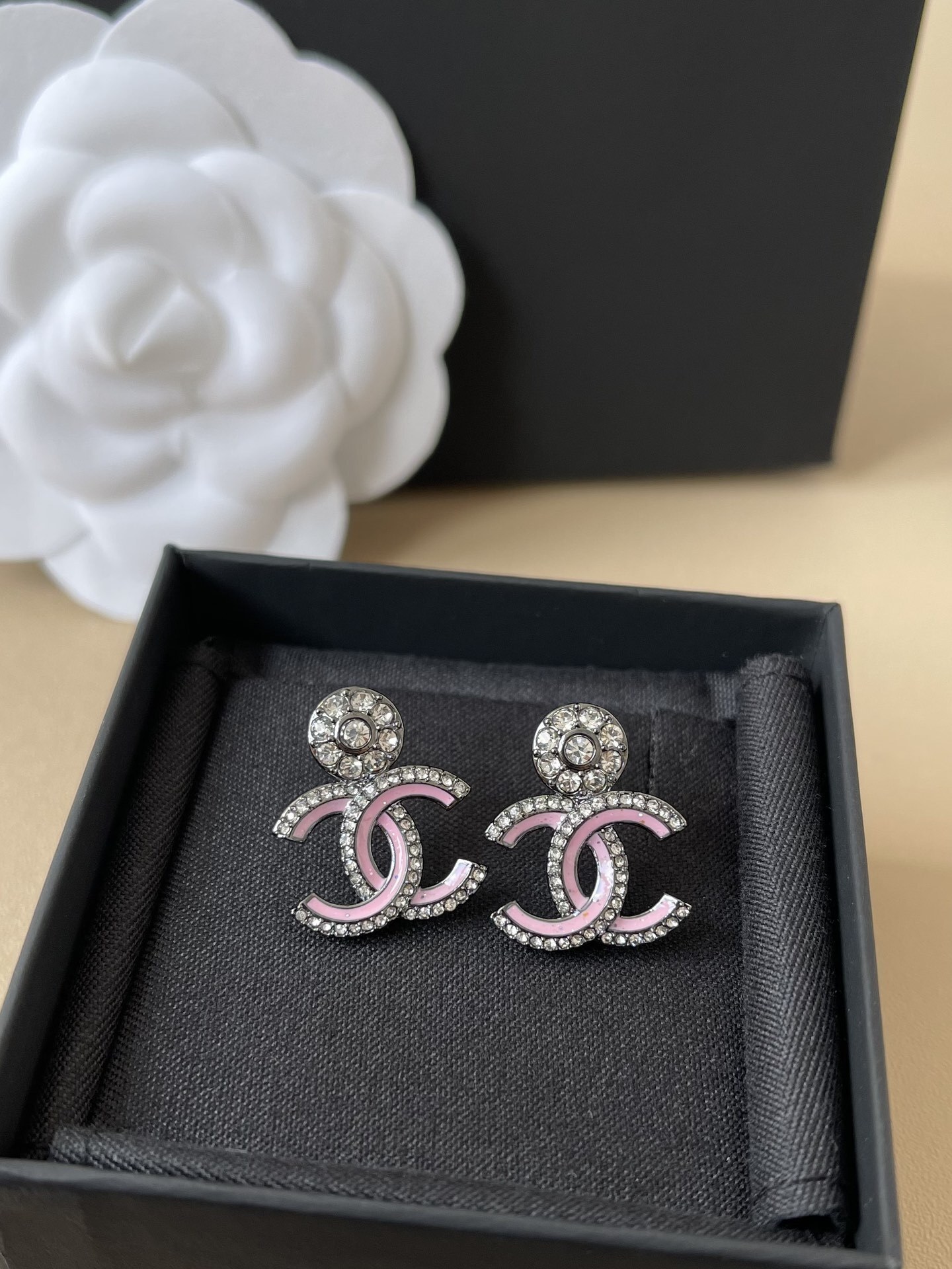 Elegant Chanel CC Logo Crystal Stud Earrings | Luxury Jewelry Gift
