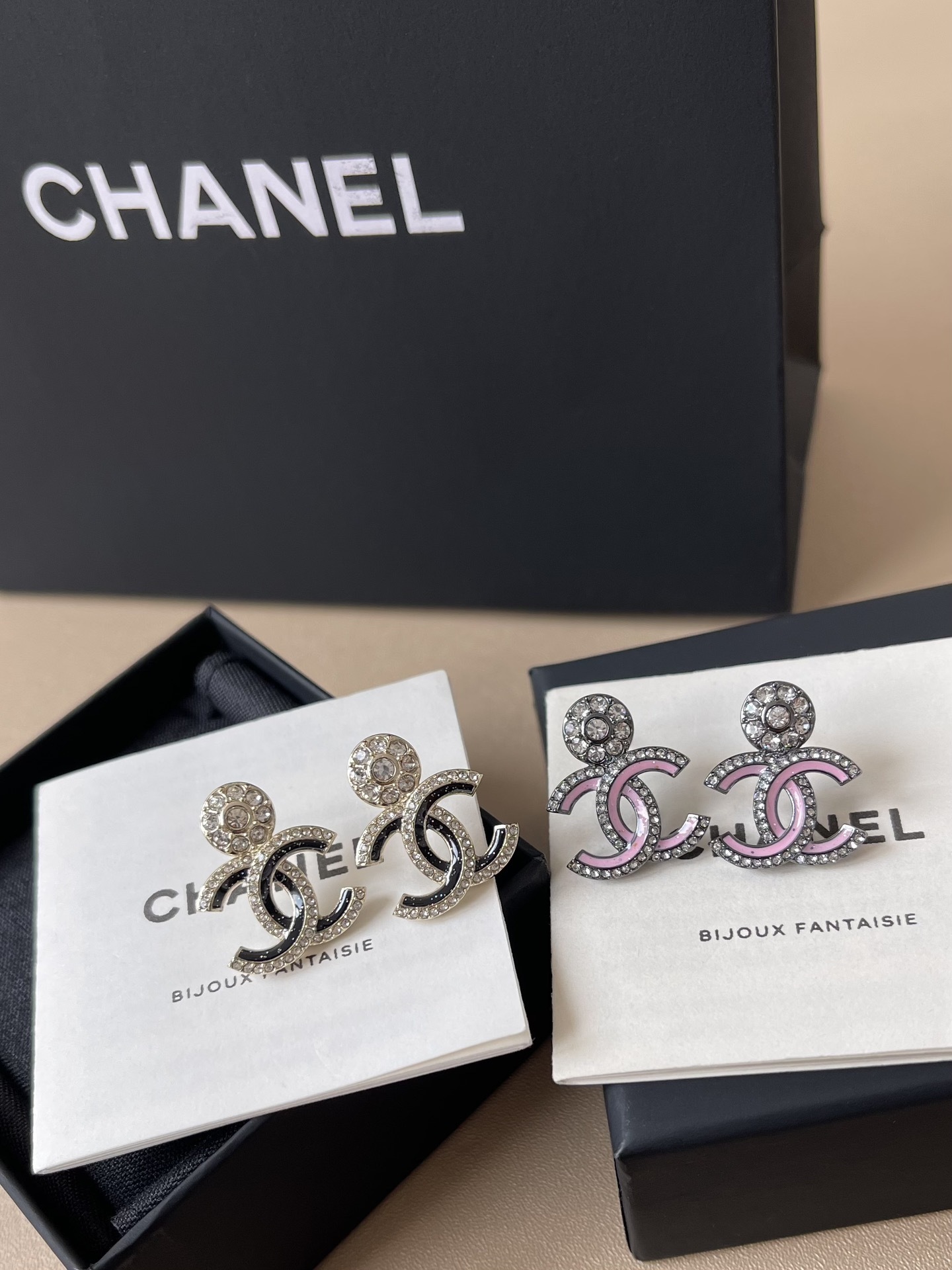 Elegant Chanel CC Logo Crystal Stud Earrings | Luxury Jewelry Gift