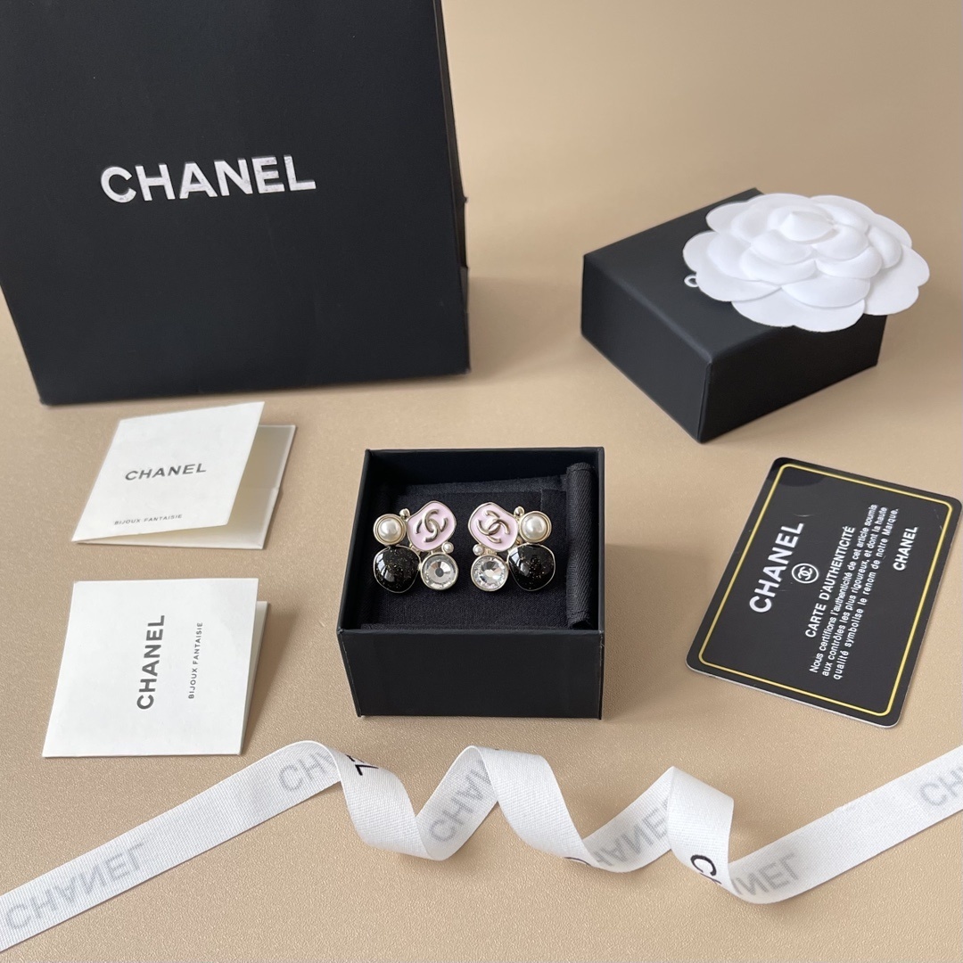 Chanel CC Logo Earrings with Pink Enamel, Pearl & Crystal Accents