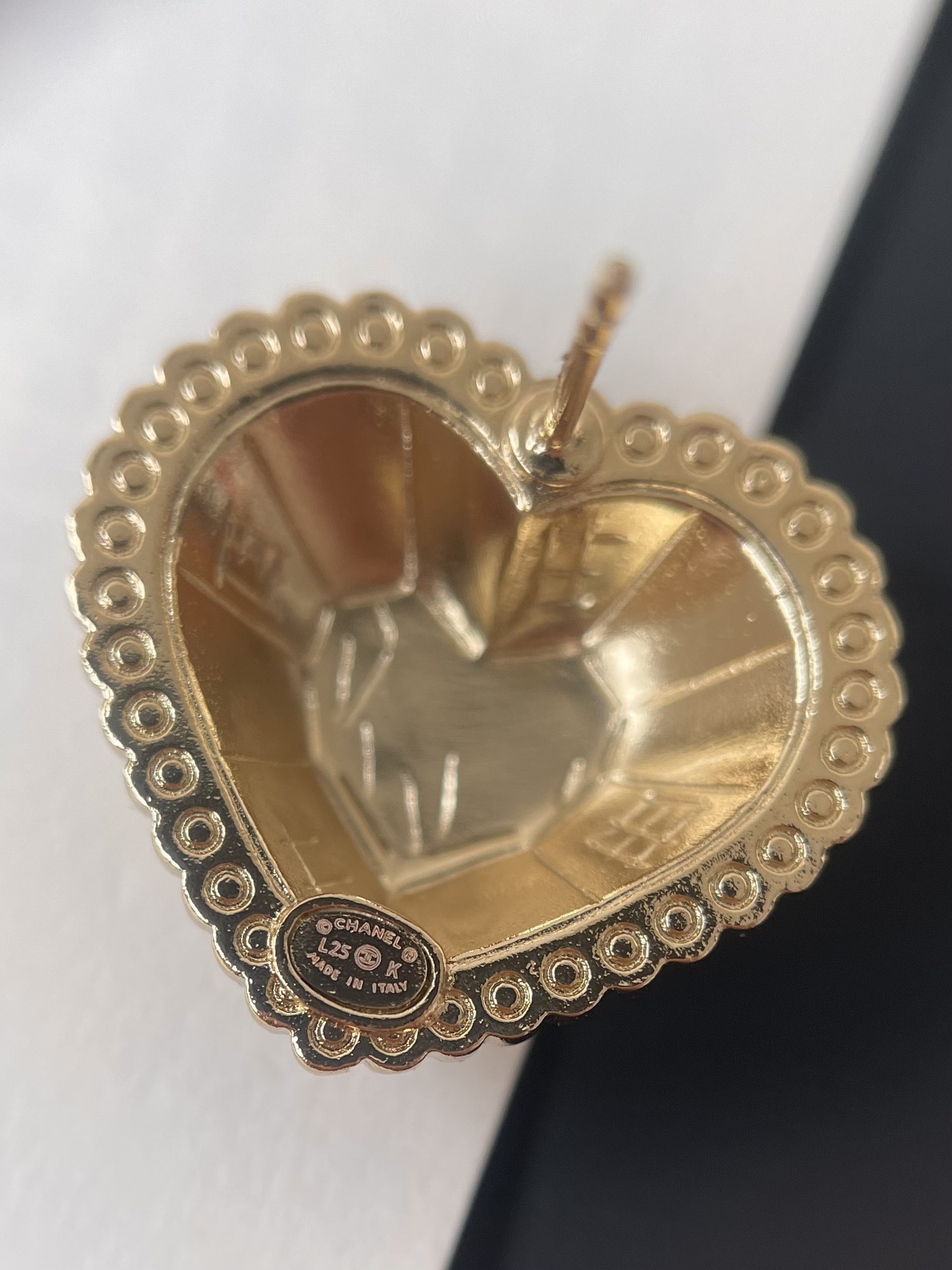 Chanel Gold Heart CC Logo Stud Earrings with Crystal Border