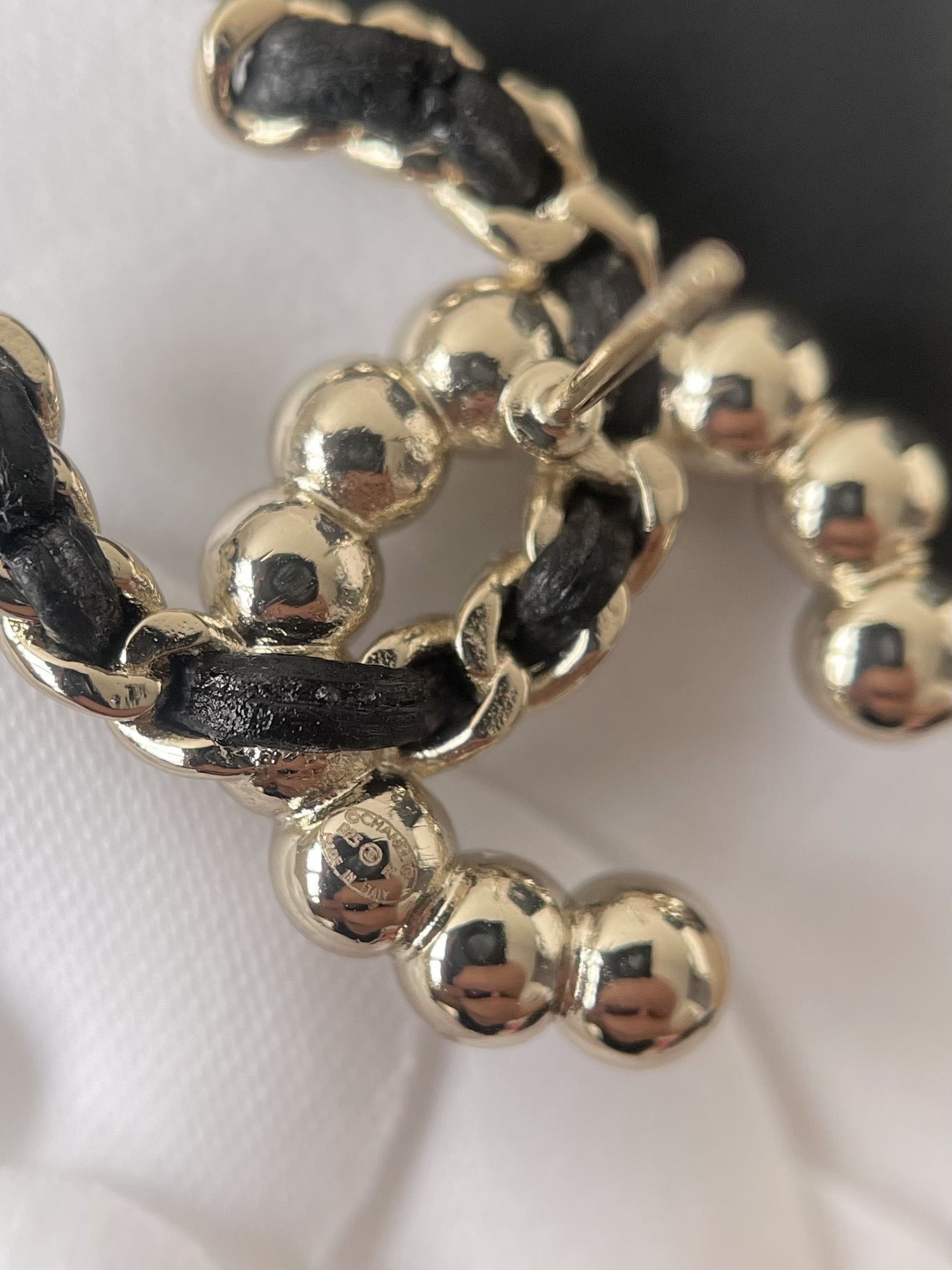 Luxury Pearl & Leather Interwoven CC Logo Stud Earrings for Women