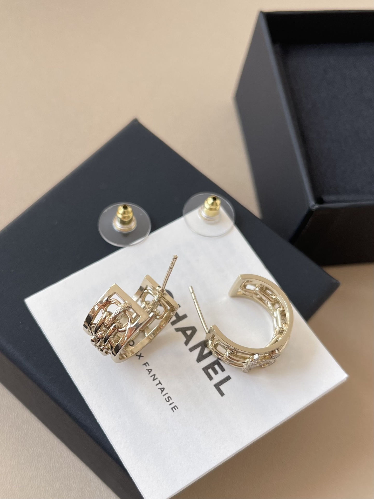 Elegant CC Logo Gold Hoop Earrings with Crystal Accents