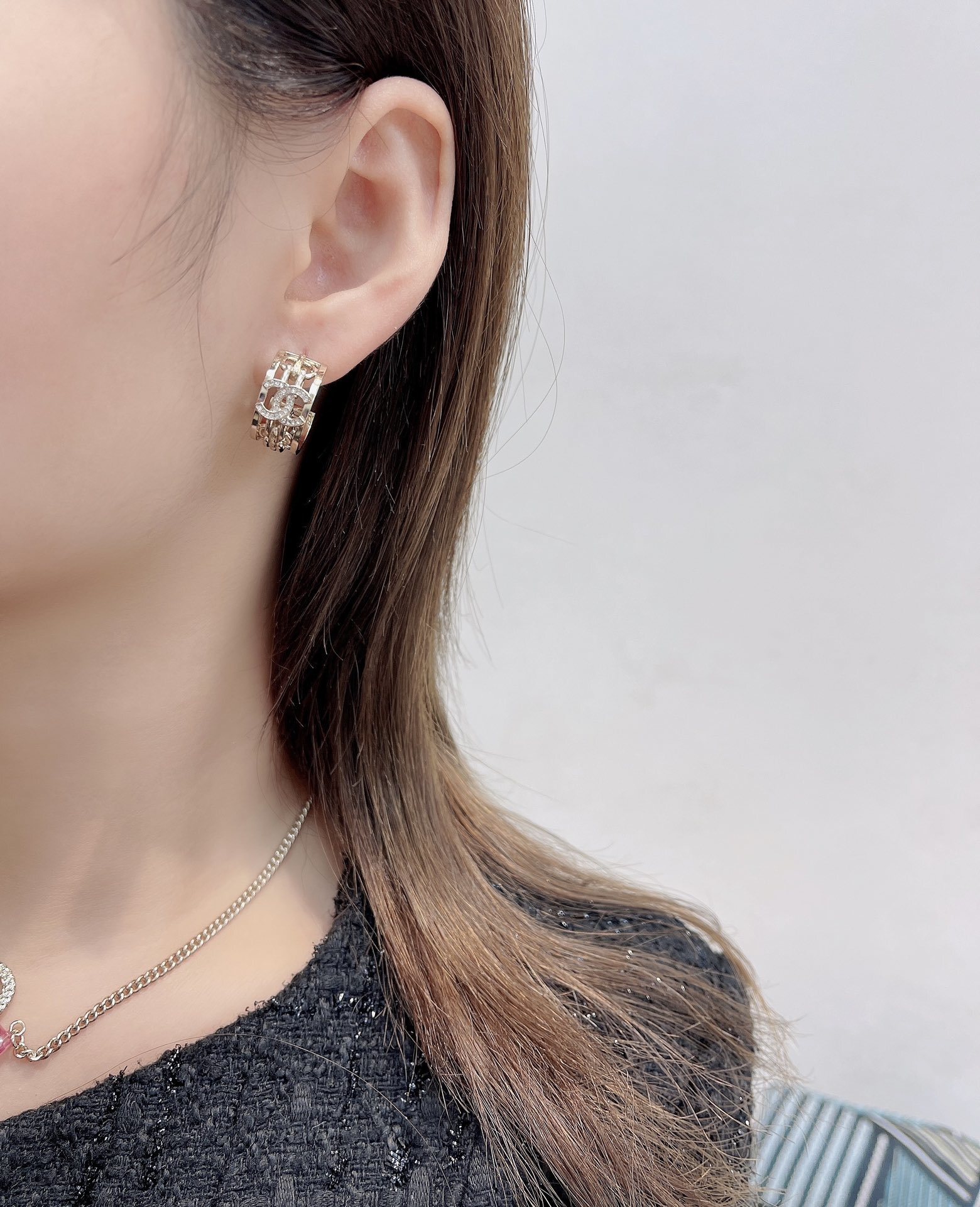 Elegant CC Logo Gold Hoop Earrings with Crystal Accents