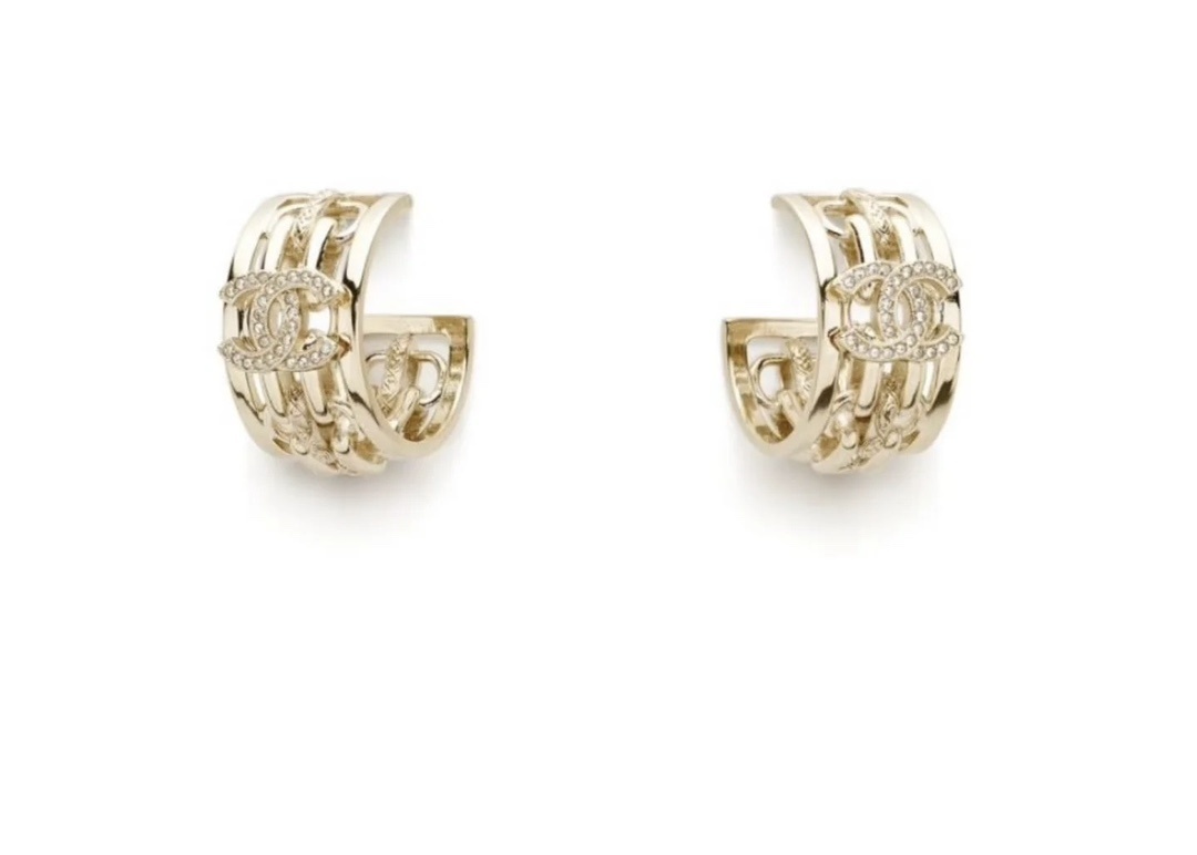 Elegant CC Logo Gold Hoop Earrings with Crystal Accents