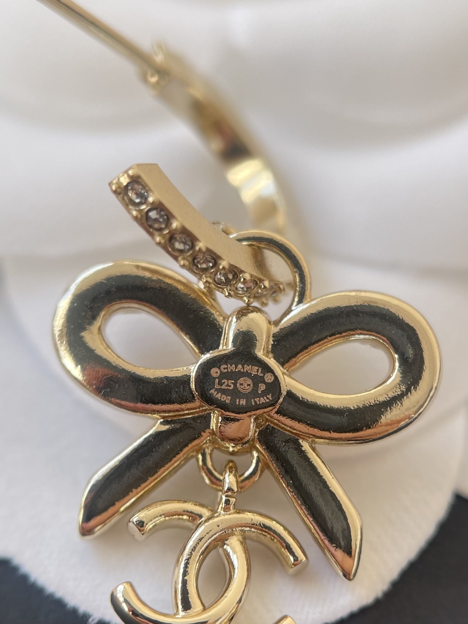 Luxury Gold Bow & CC Logo Earrings - Elegant Crystal Dangle Studs