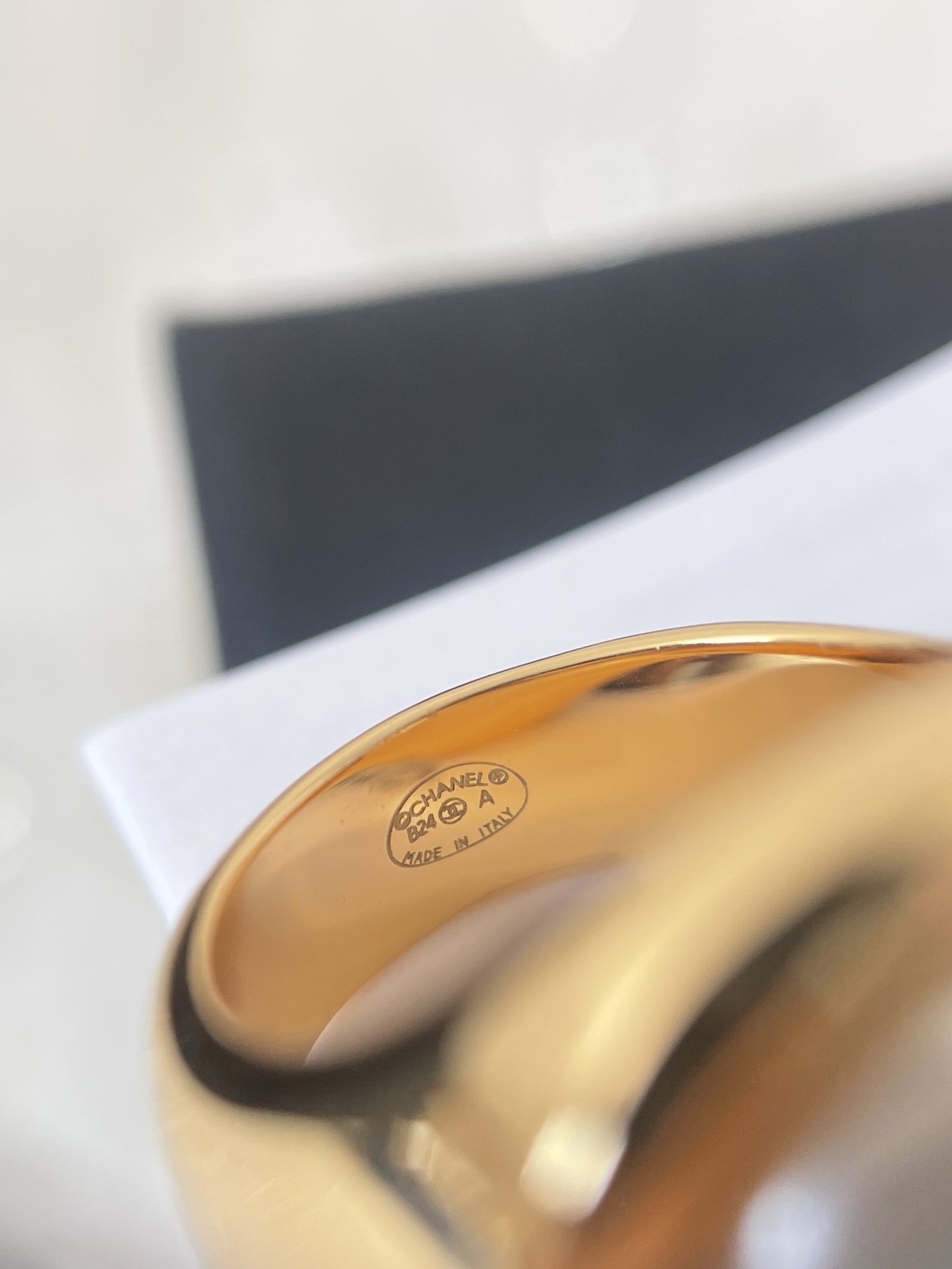 Luxury Chanel CC Logo Pearl Ring - Gold Finish Statement Jewelry