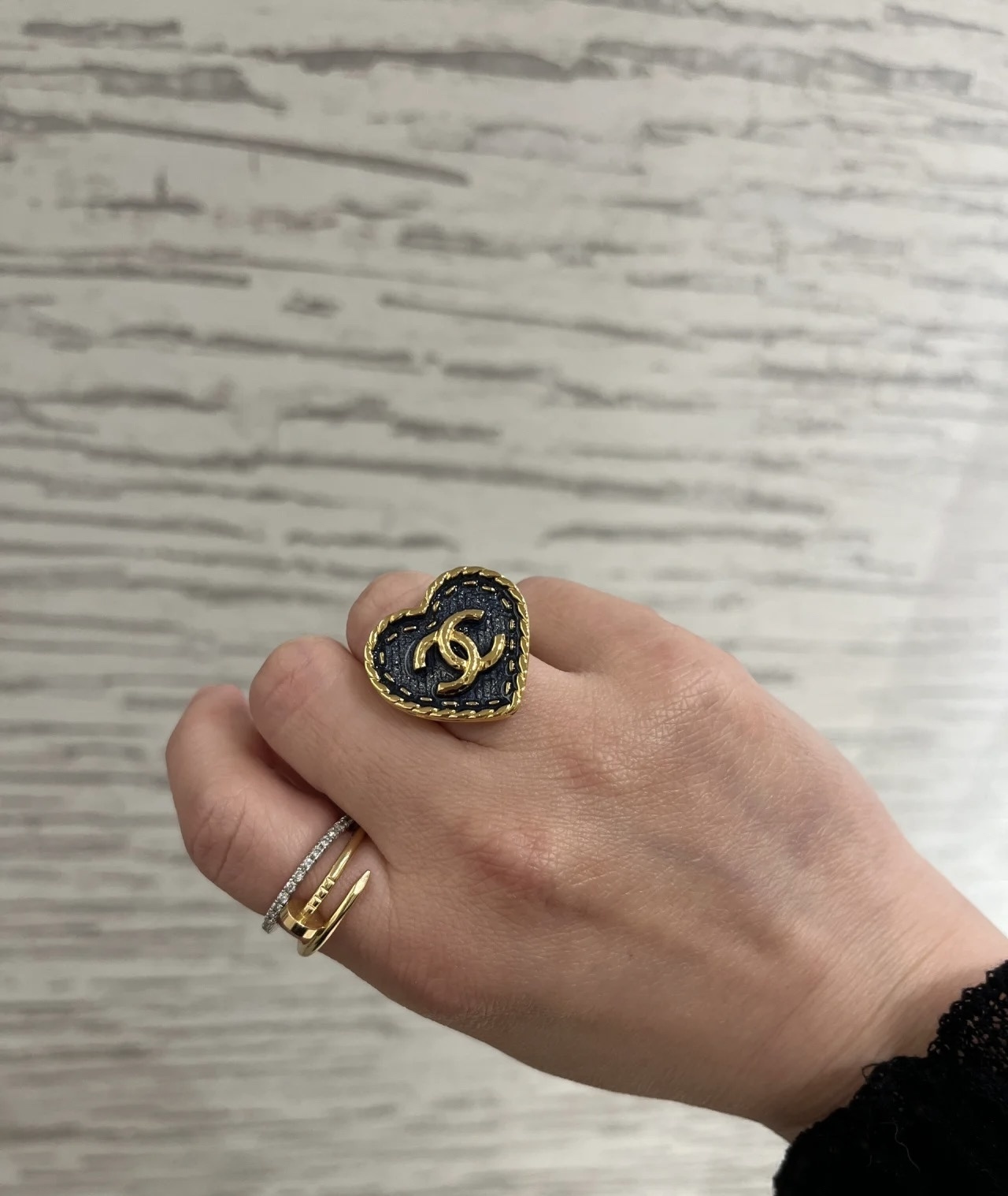 Luxury Chanel Heart CC Logo Ring & Vintage Brooch Collection