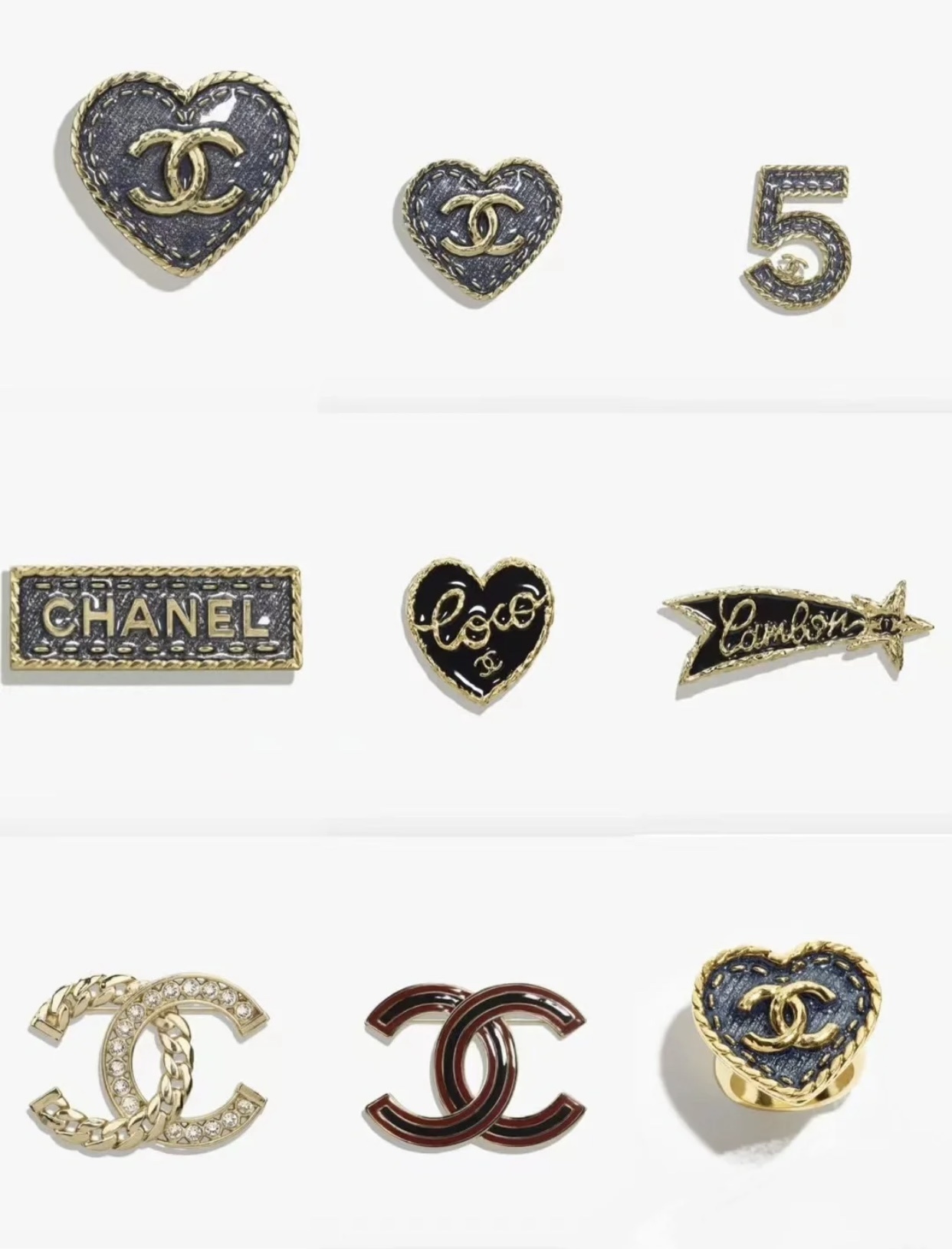 Luxury Chanel Heart CC Logo Ring & Vintage Brooch Collection