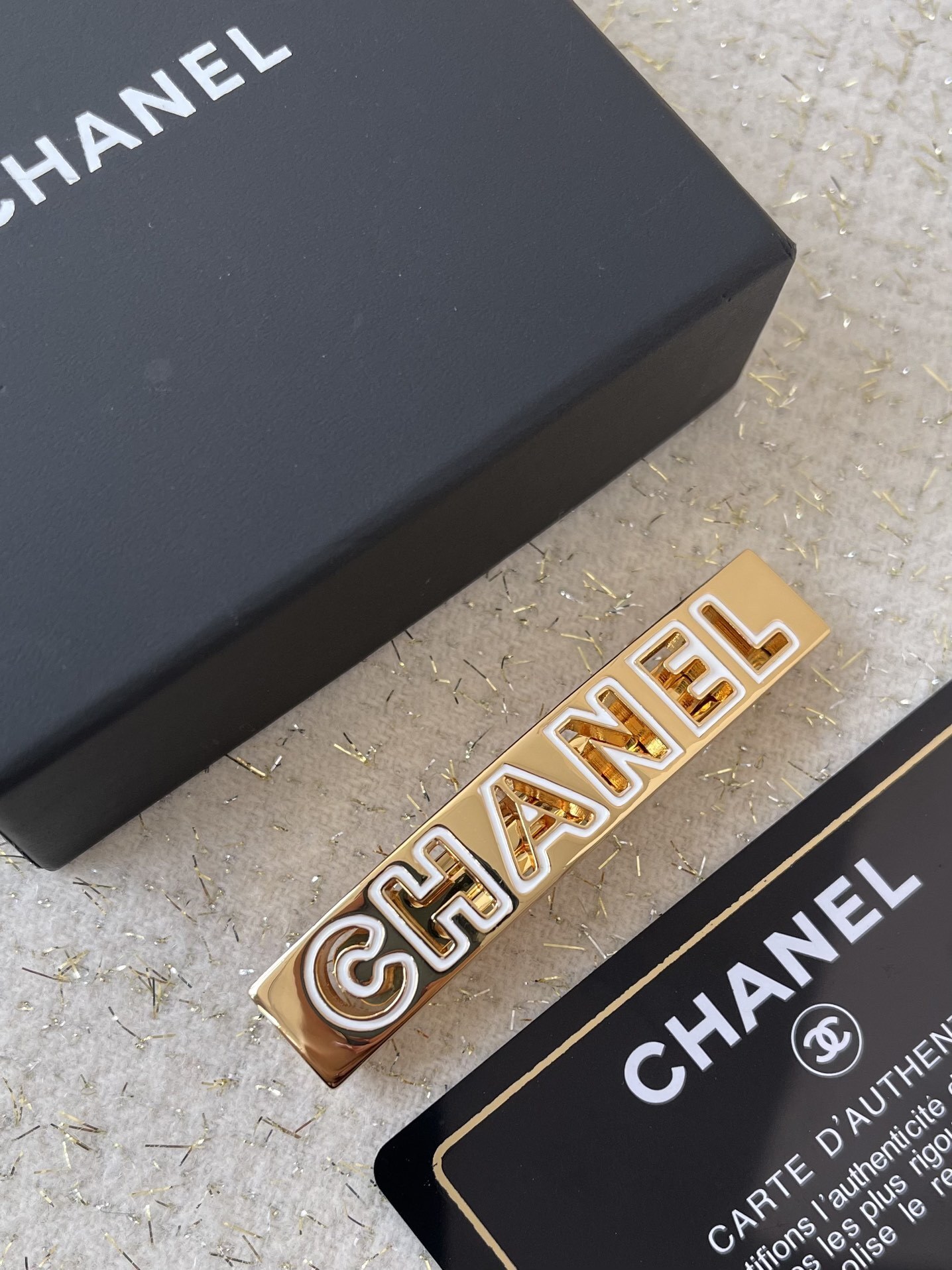 Luxury Gold Chanel Logo Hair Clip - Elegant Designer Hair Barrette