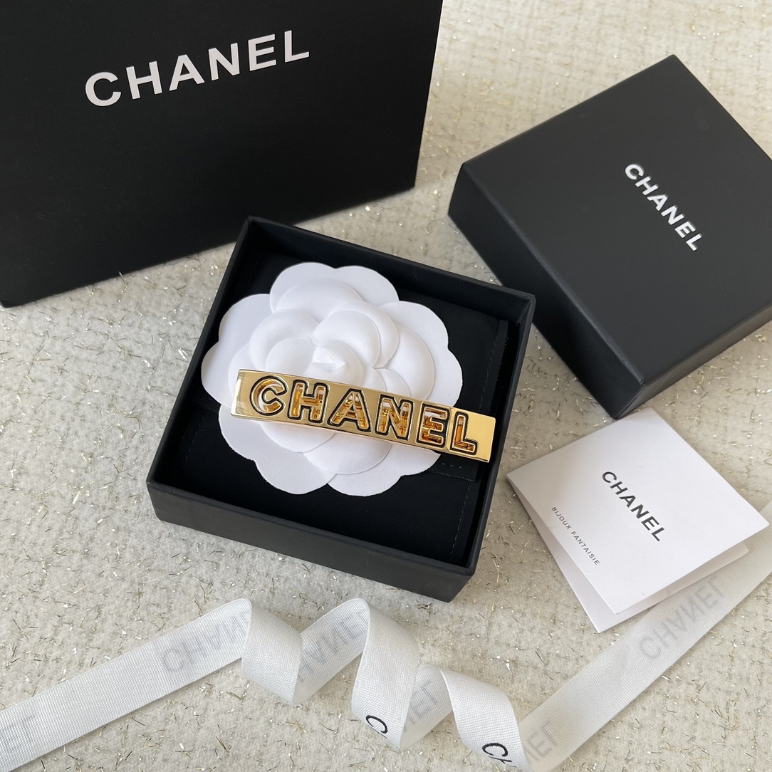 Chanel Gold-Finish Metal & Black Enamel Barrette Hair Clip