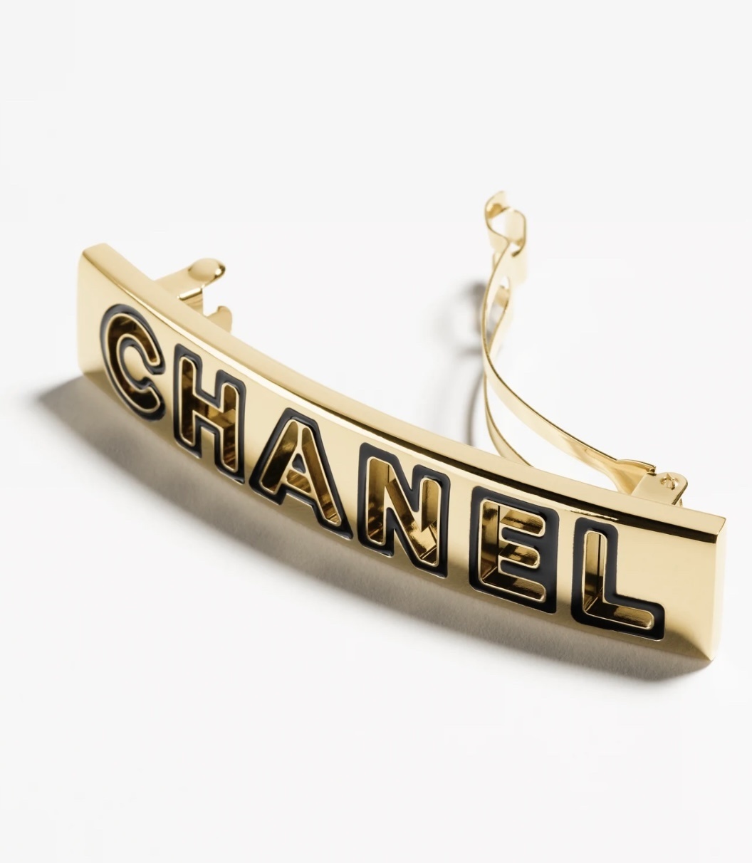 Chanel Gold-Finish Metal & Black Enamel Barrette Hair Clip