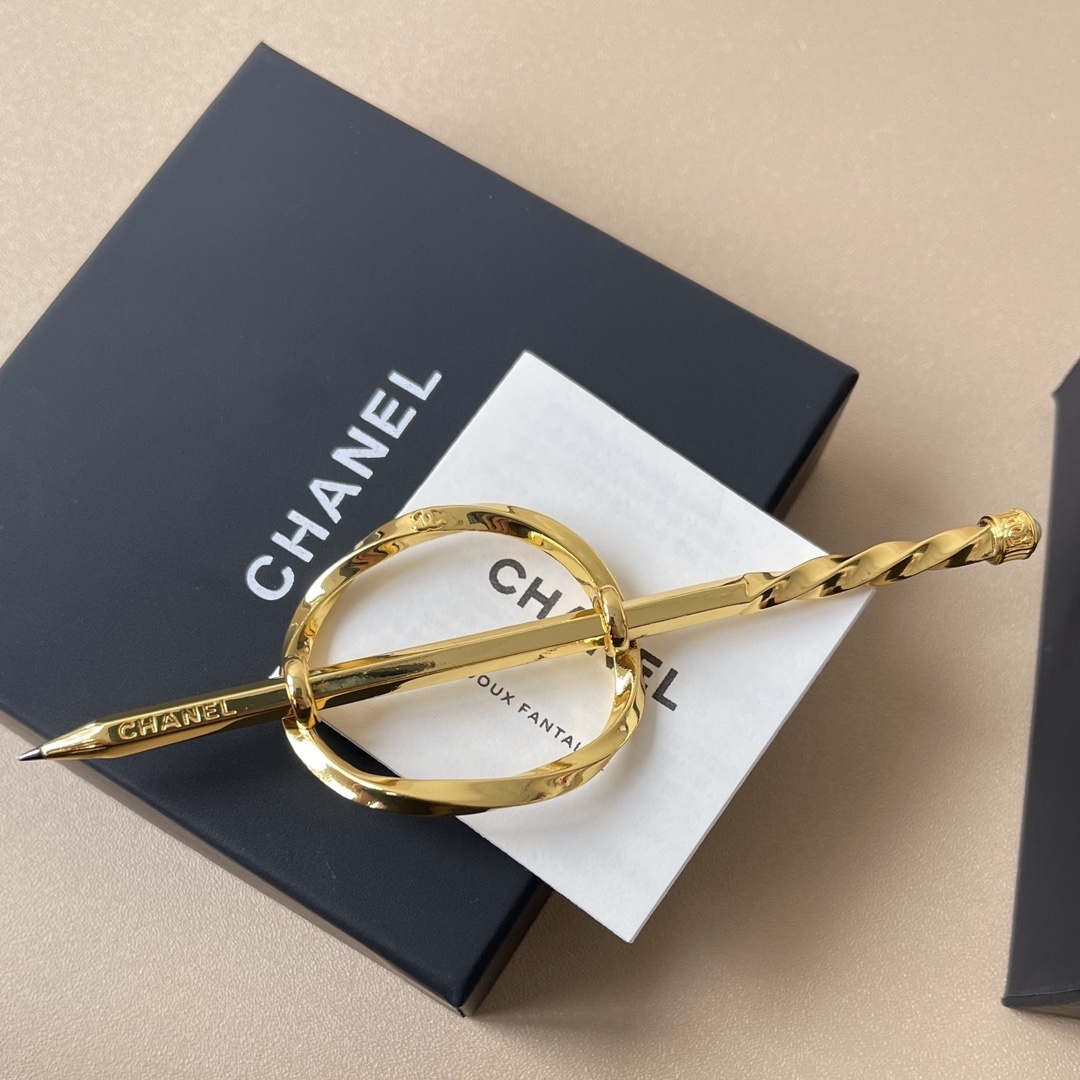 Chanel Gold-Finish Pencil Motif Hair Pin Luxury Accessory
