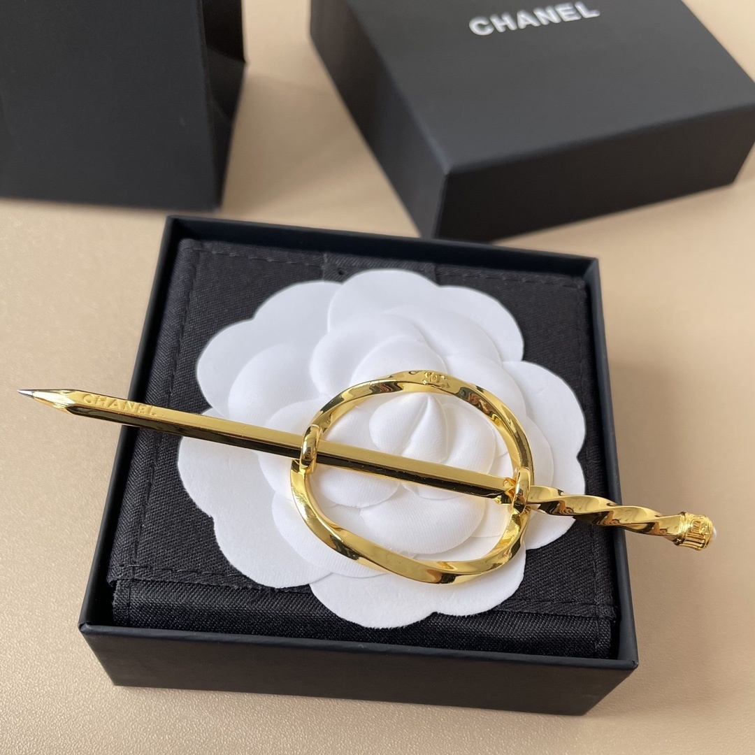 Chanel Gold-Finish Pencil Motif Hair Pin Luxury Accessory