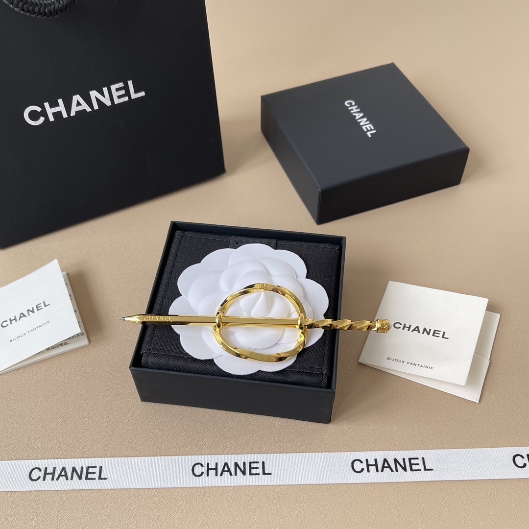 Chanel Gold-Finish Pencil Motif Hair Pin Luxury Accessory