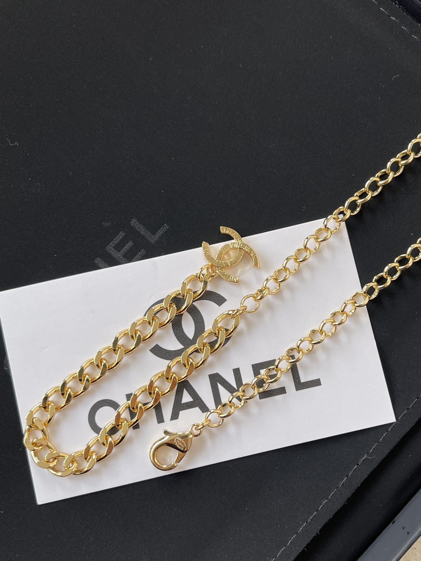 Chanel Luxury Gold-Tone Pearl COCO CC Logo & Number 5 Chain Belt