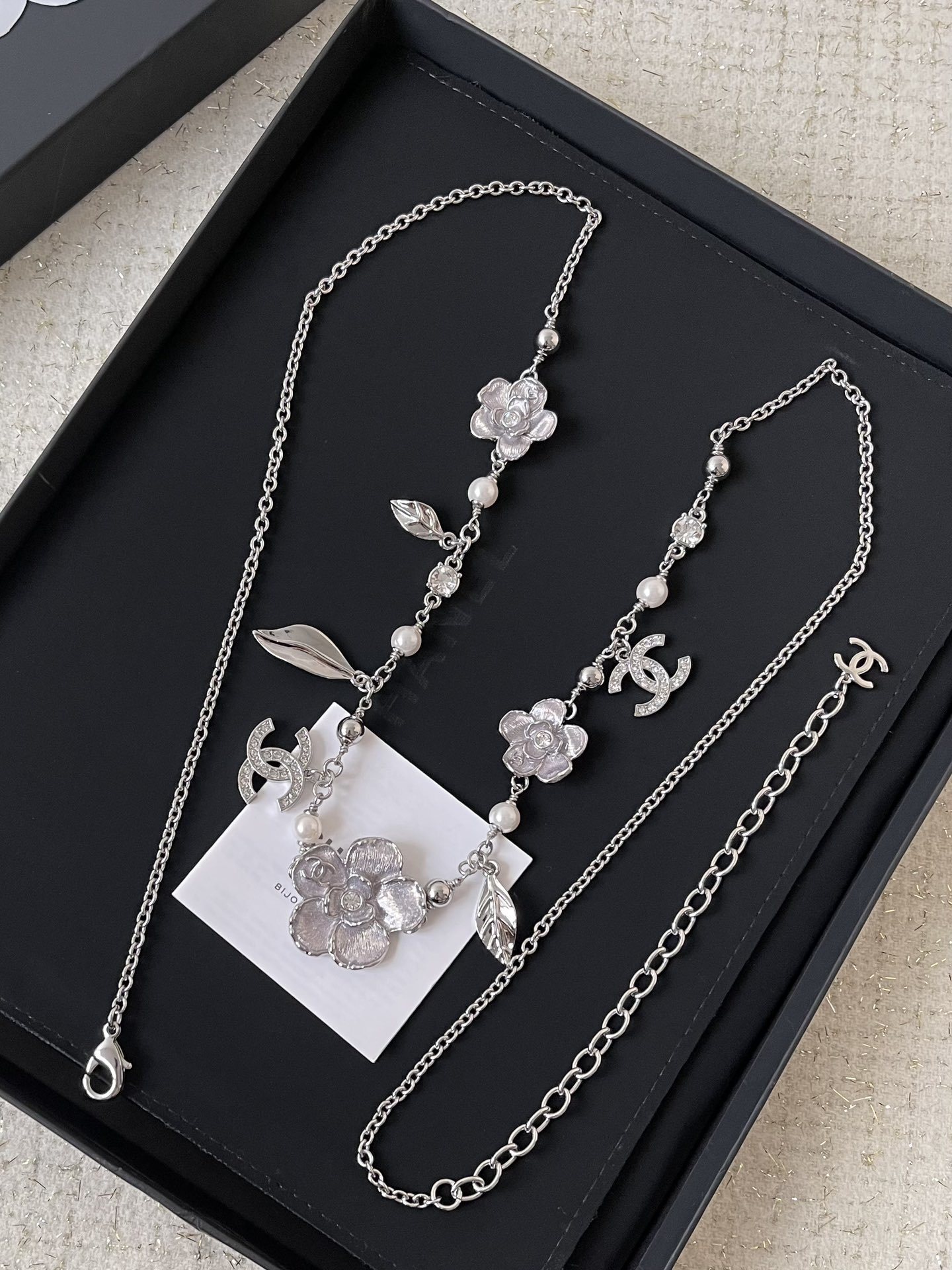 Luxury Camellia Pearl CC Long Necklace & Waist Chain Belt