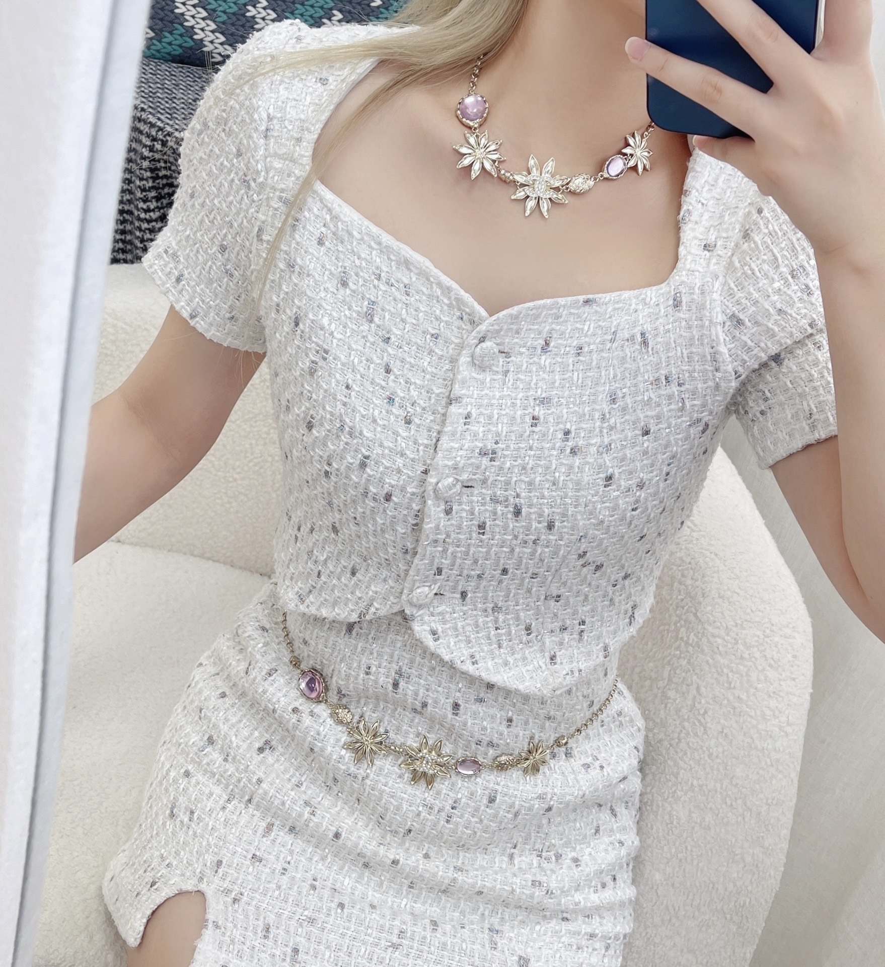 Chanel Gold Floral Necklace & Waist Chain with Pink Crystals