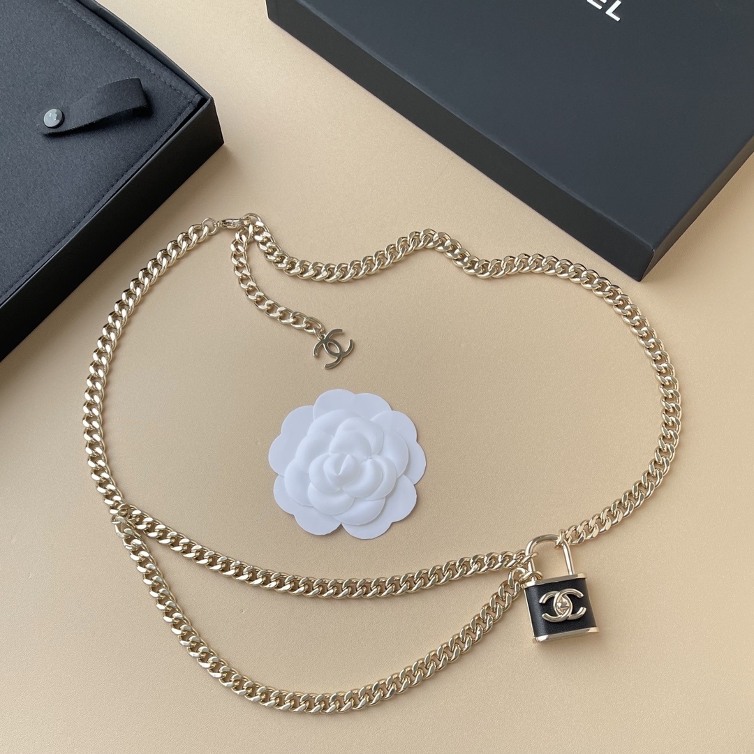 Chanel Gold Chain Belt Necklace with CC Padlock Charm 2024/25