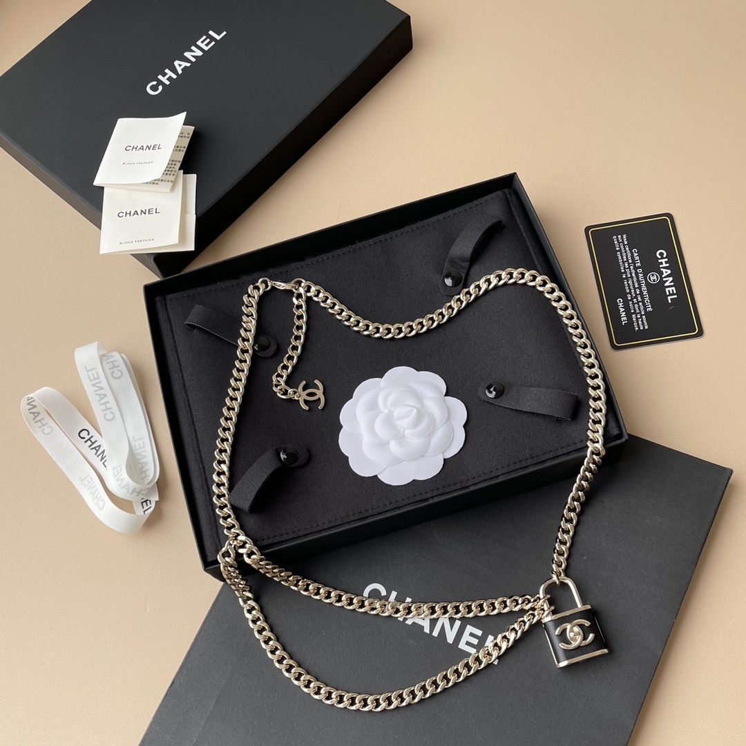 Chanel Gold Chain Belt Necklace with CC Padlock Charm 2024/25