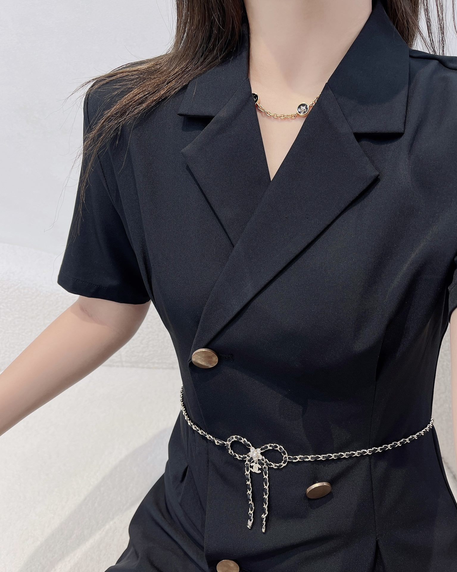 Elegant Bow Charm Waist Chain Belt with Crystal Logo